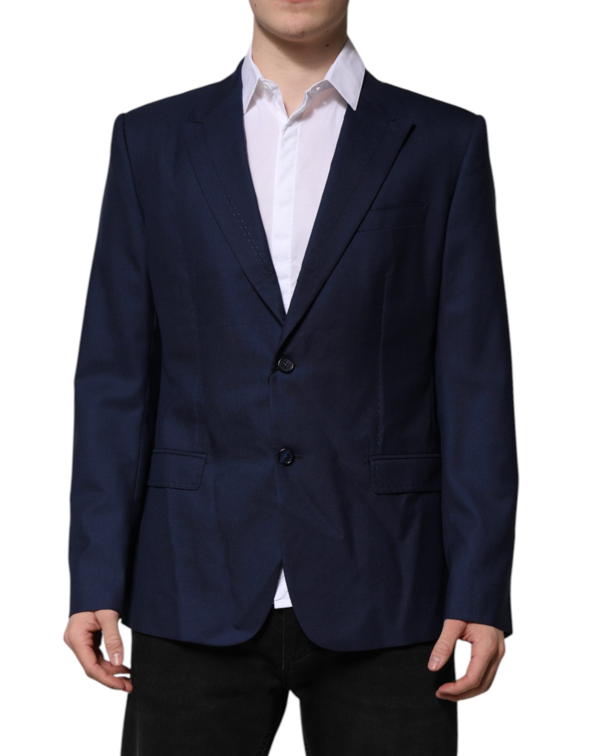 Dolce &amp; Gabbana – Einreihiger Anzugsmantel-Blazer aus blauer Wolle