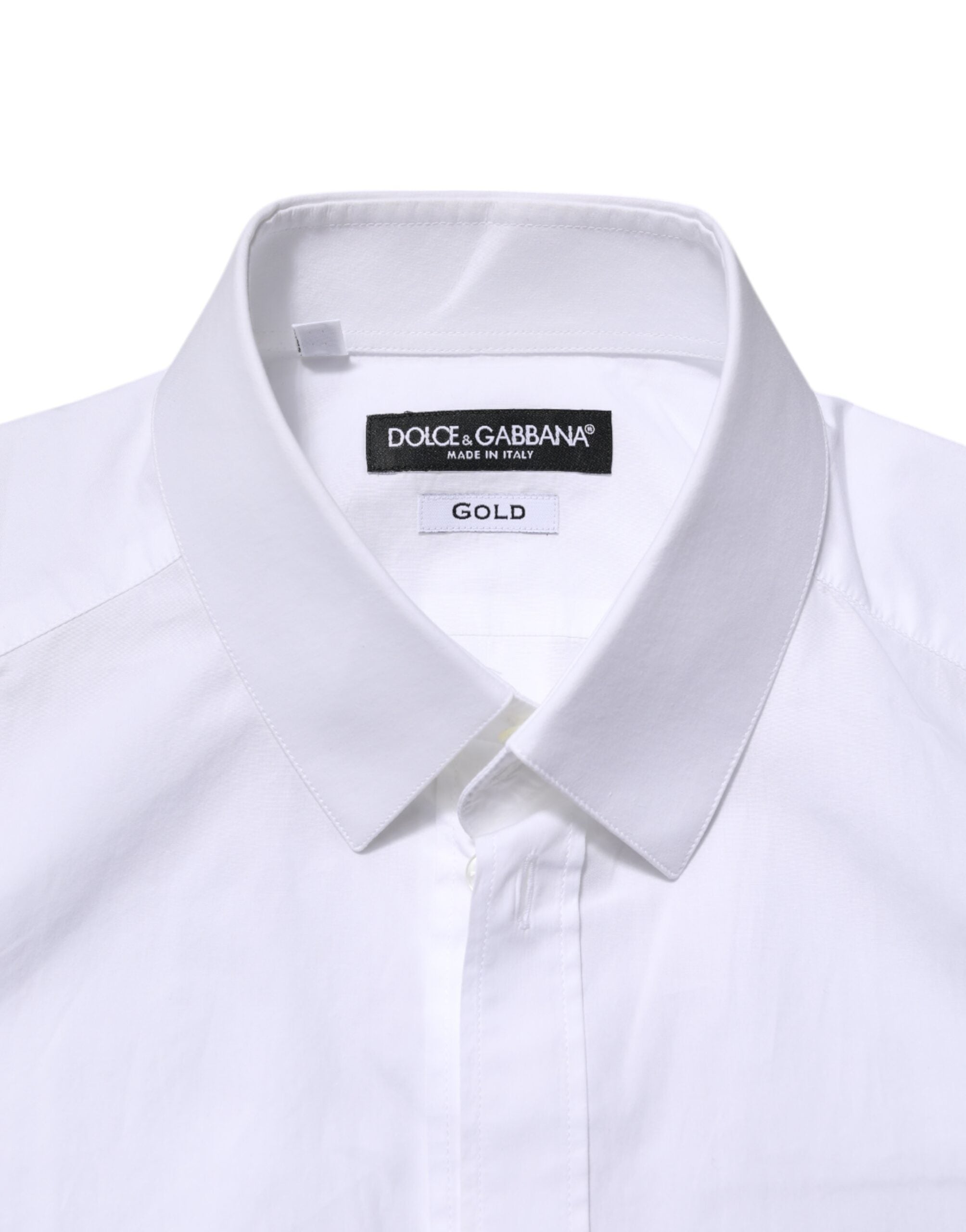 Dolce &amp; Gabbana Weißes langärmliges Herrenhemd aus Baumwolle in Gold