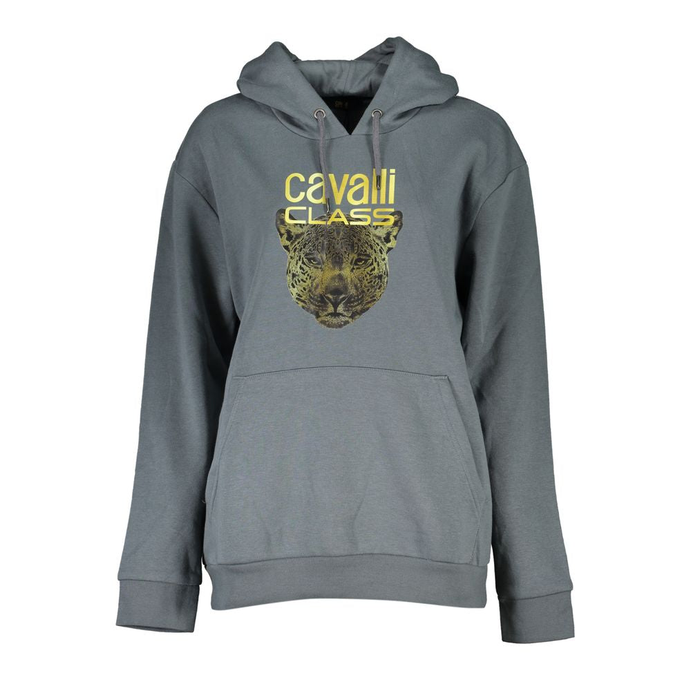Cavalli Class – Elegantes, graues Fleece-Kapuzensweatshirt