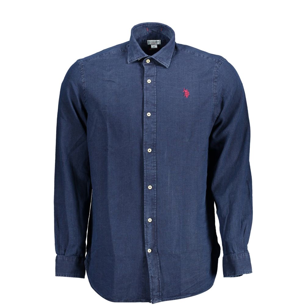 US POLO ASSN. Blaues Herrenhemd aus Baumwolle