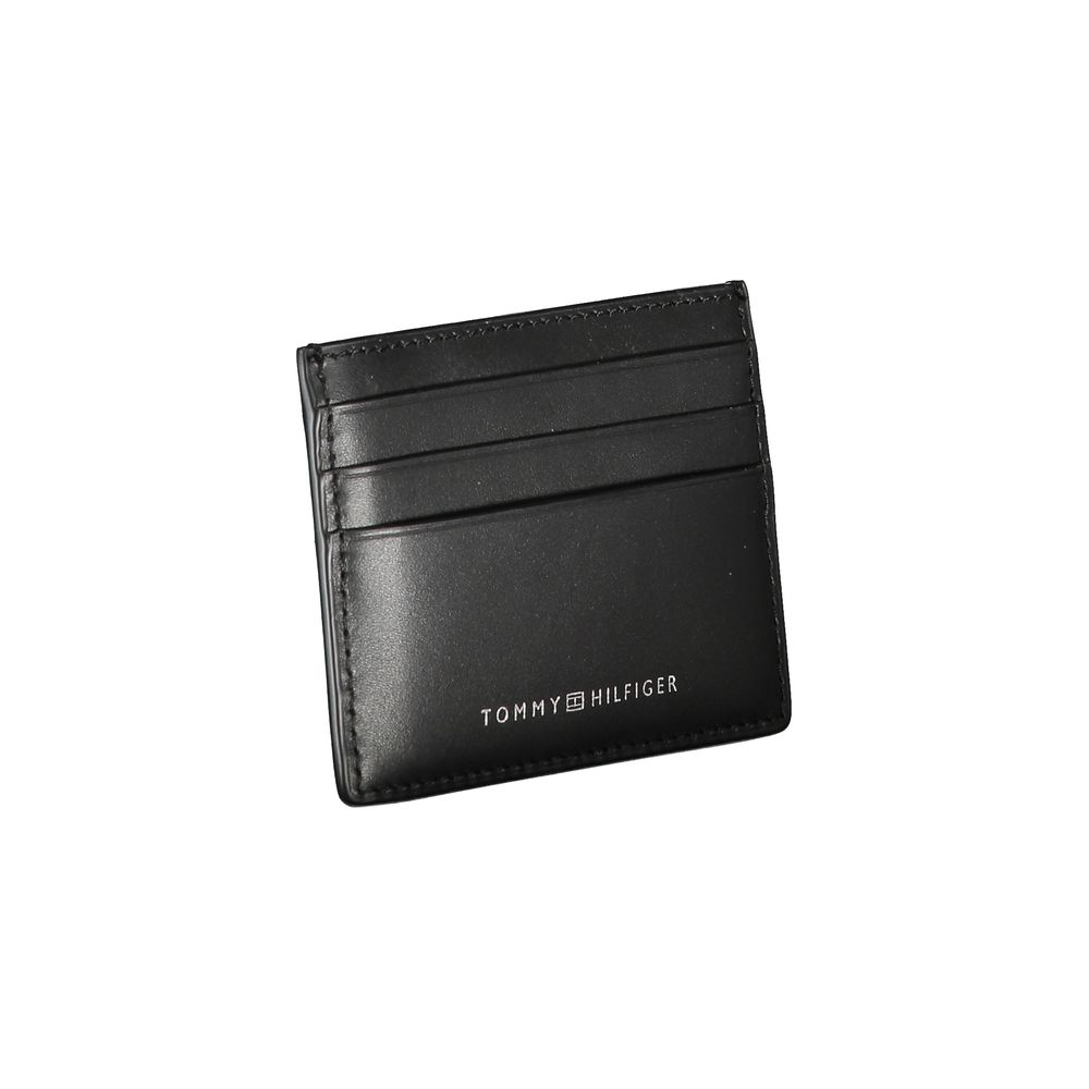 Tommy Hilfiger – Schickes Kartenetui aus schwarzem Leder mit Kontrastdetails