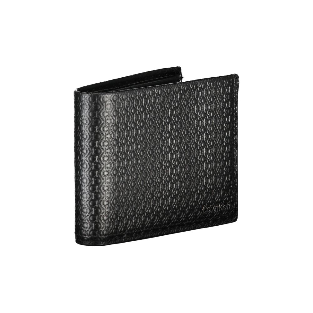 Portofel elegant Calvin Klein din piele neagră cu două pliuri și blocare RFID