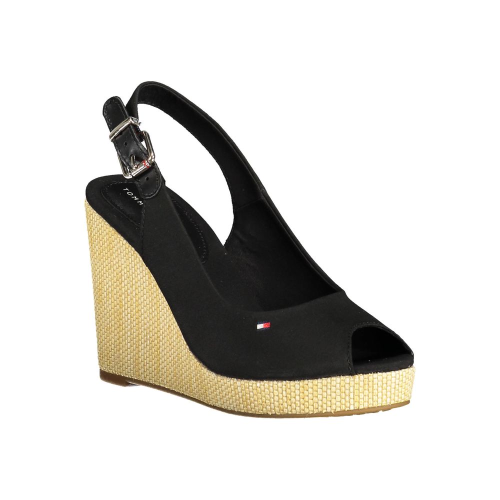 Sandale Tommy Hilfiger negre din bumbac pentru femei