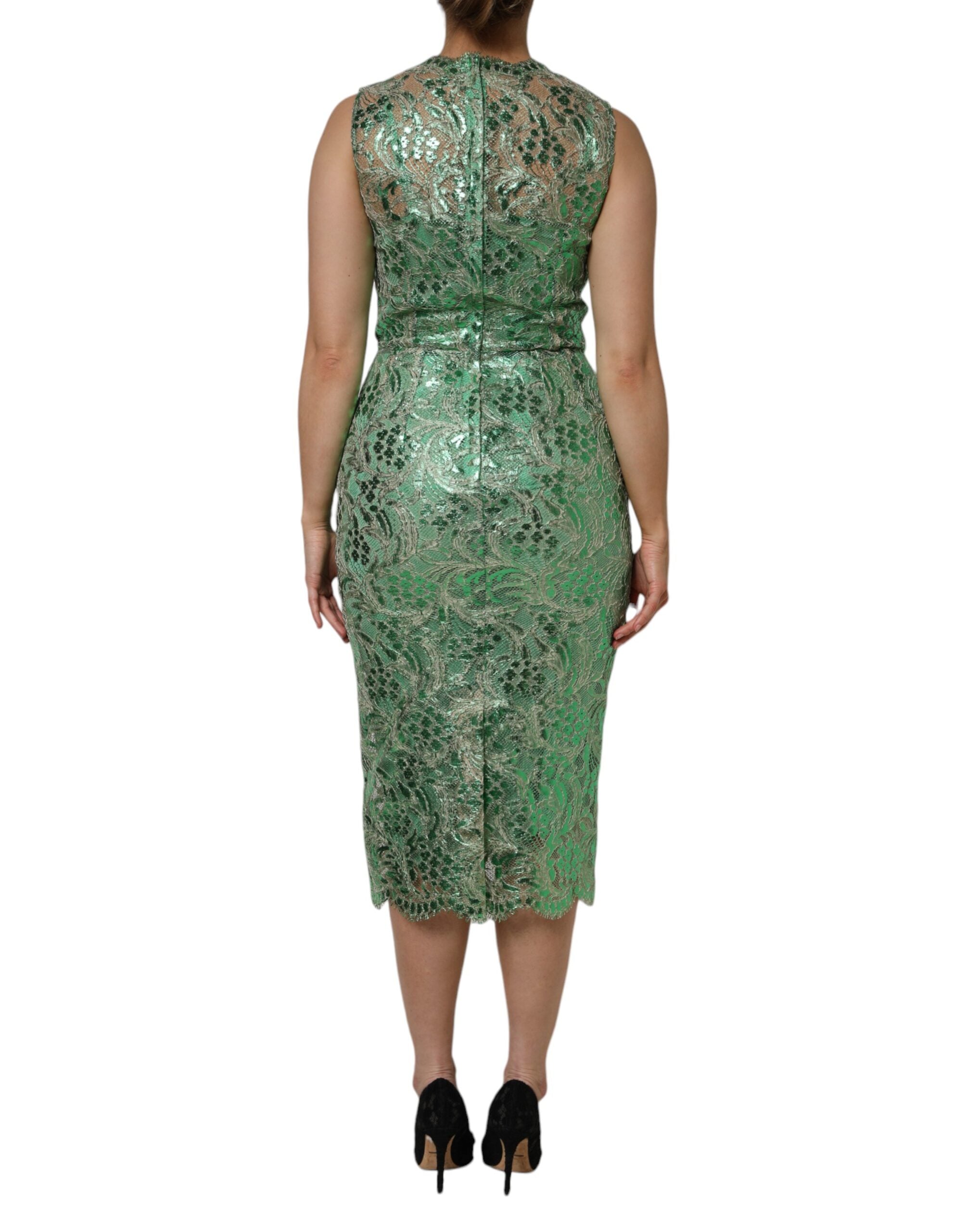 Rochie midi Dolce &amp; Gabbana verde cu imprimeu floral din dantelă și bumbac