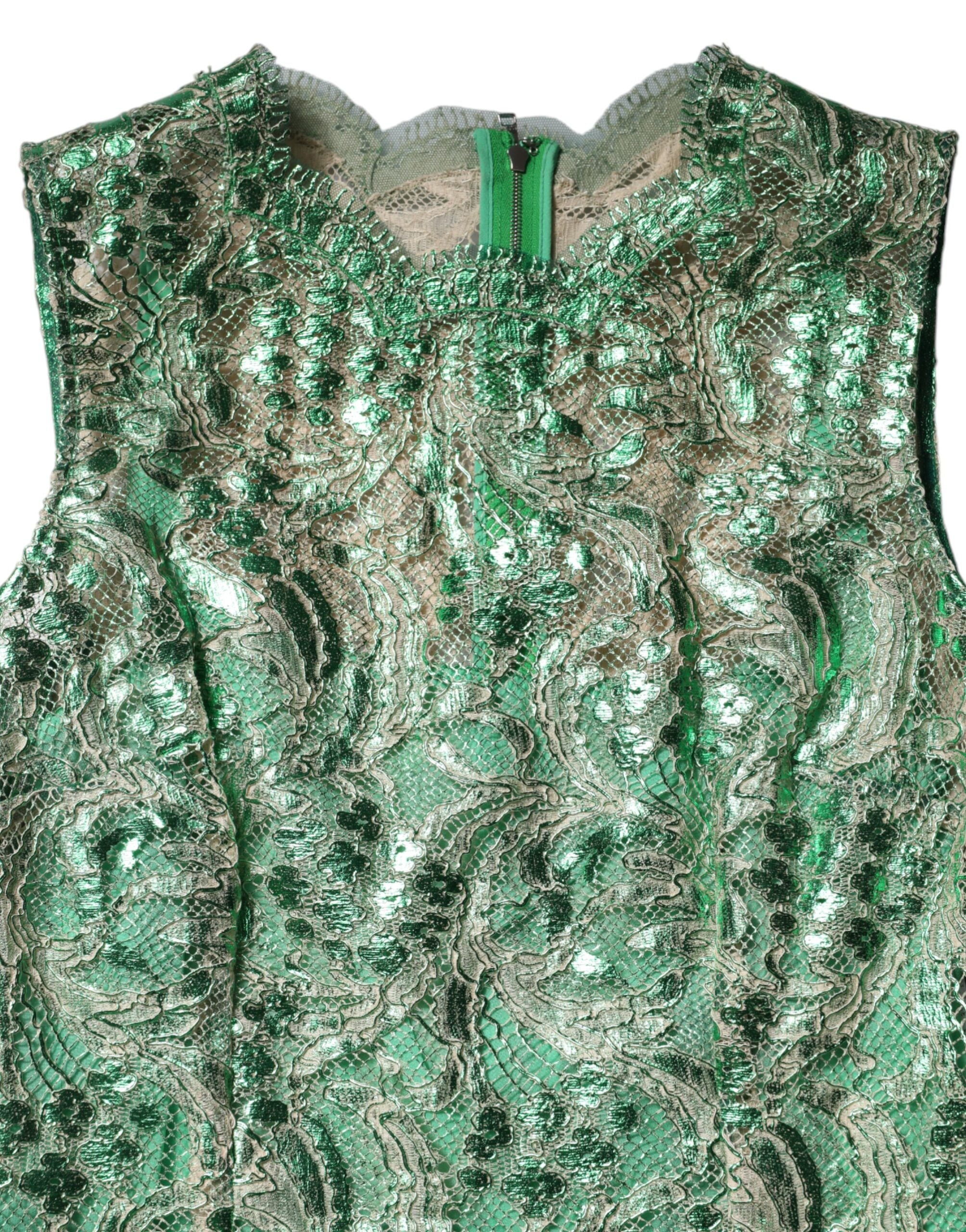 Rochie midi Dolce &amp; Gabbana verde cu imprimeu floral din dantelă și bumbac