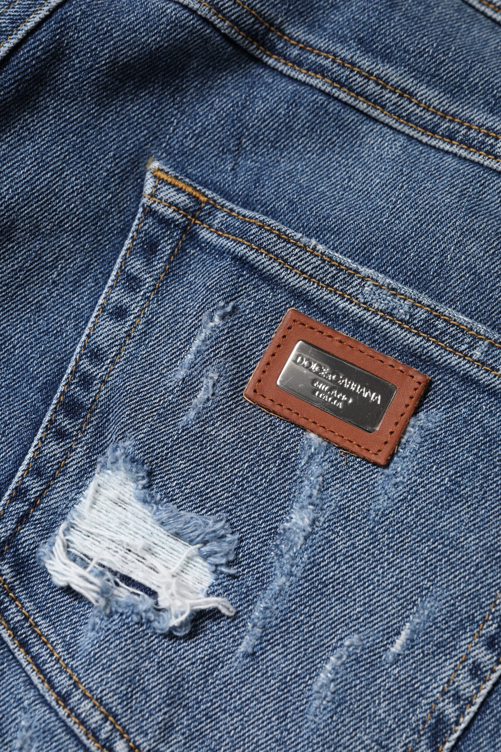 Dolce &amp; Gabbana – Blaue, zerfetzte Jeans aus Baumwolle mit niedriger Taille