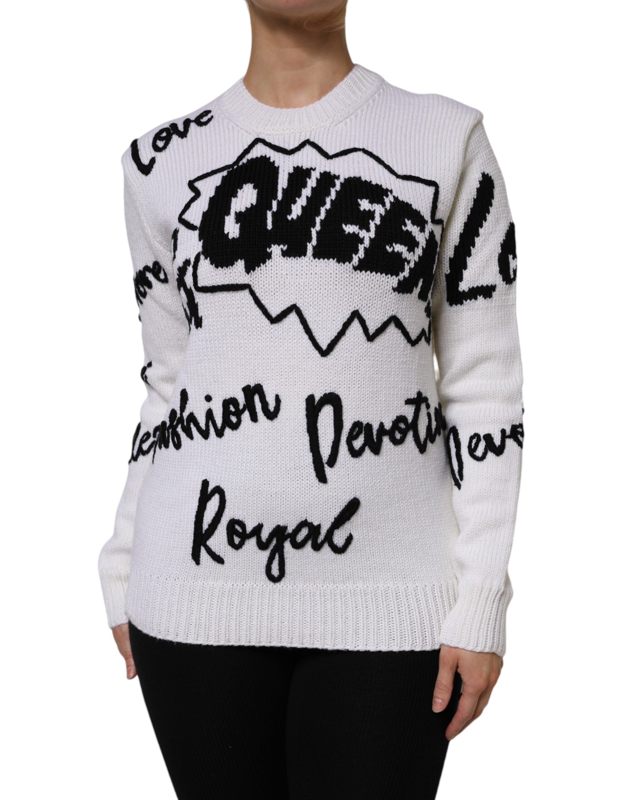 Dolce &amp; Gabbana – Weißer Pullover aus Wollstrick mit Rundhalsausschnitt