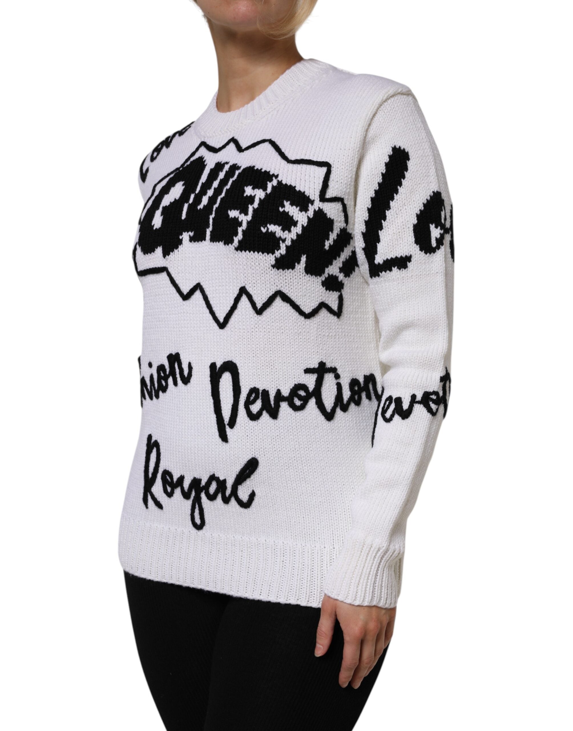 Dolce &amp; Gabbana – Weißer Pullover aus Wollstrick mit Rundhalsausschnitt