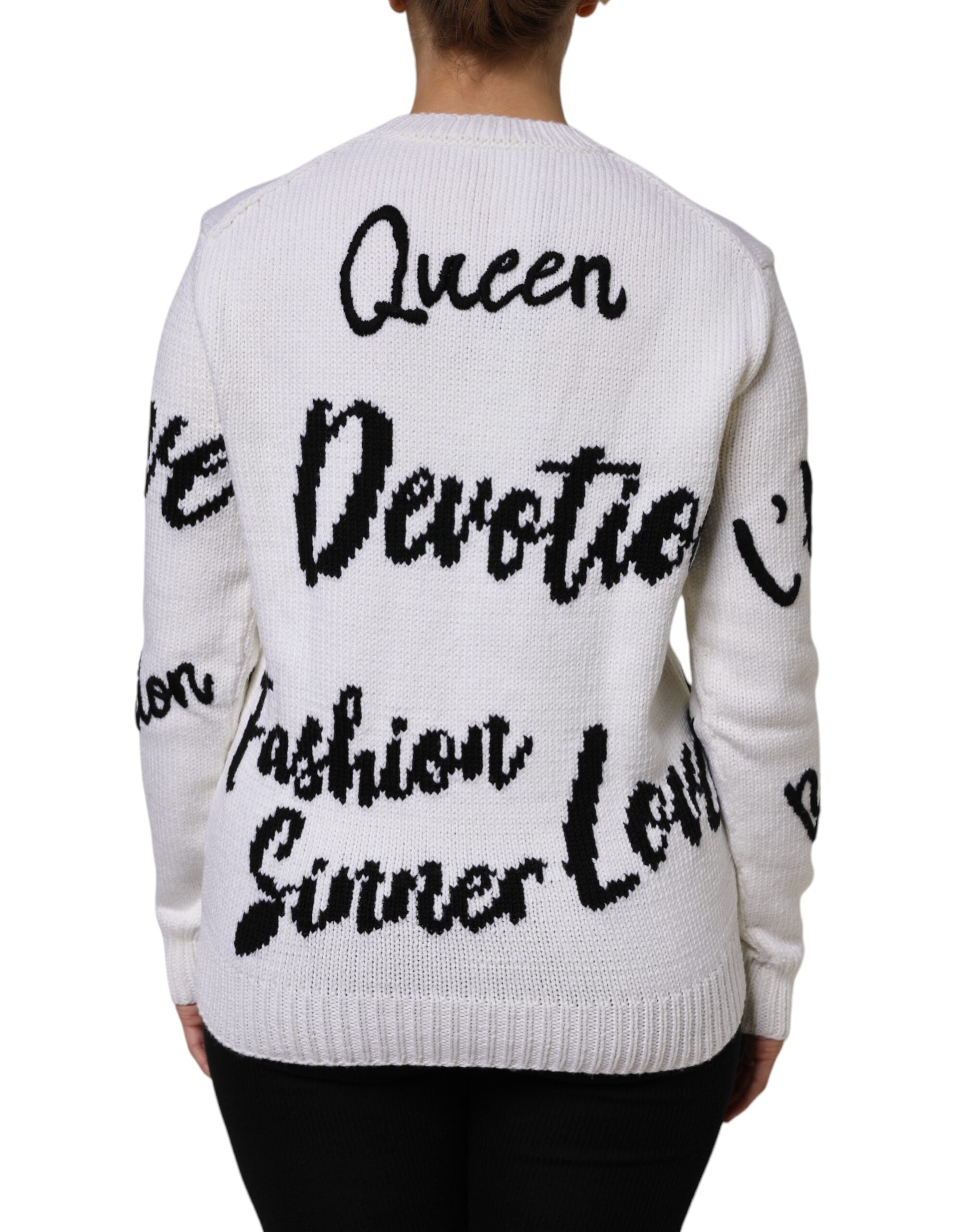 Dolce &amp; Gabbana – Weißer Pullover aus Wollstrick mit Rundhalsausschnitt