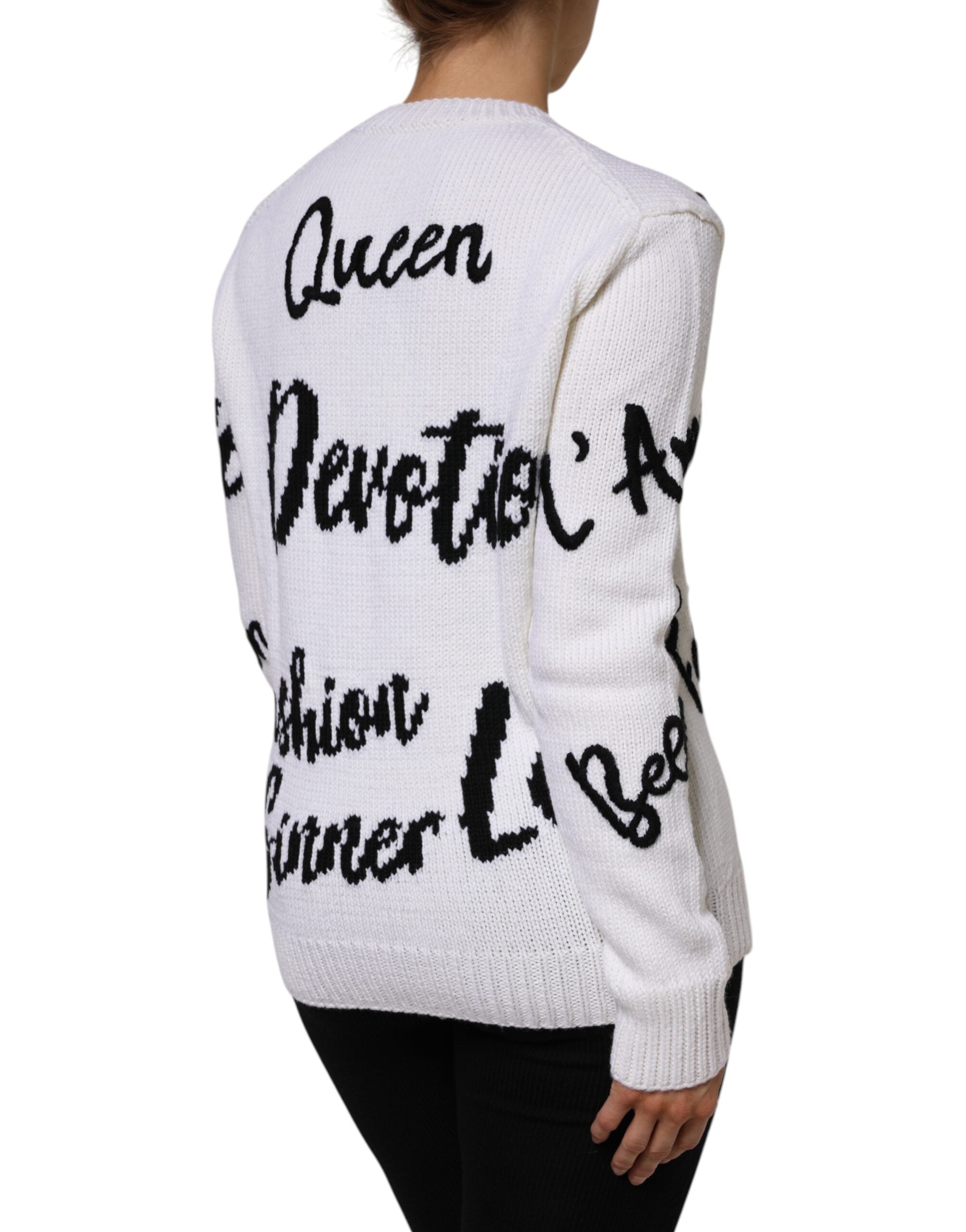 Dolce &amp; Gabbana – Weißer Pullover aus Wollstrick mit Rundhalsausschnitt