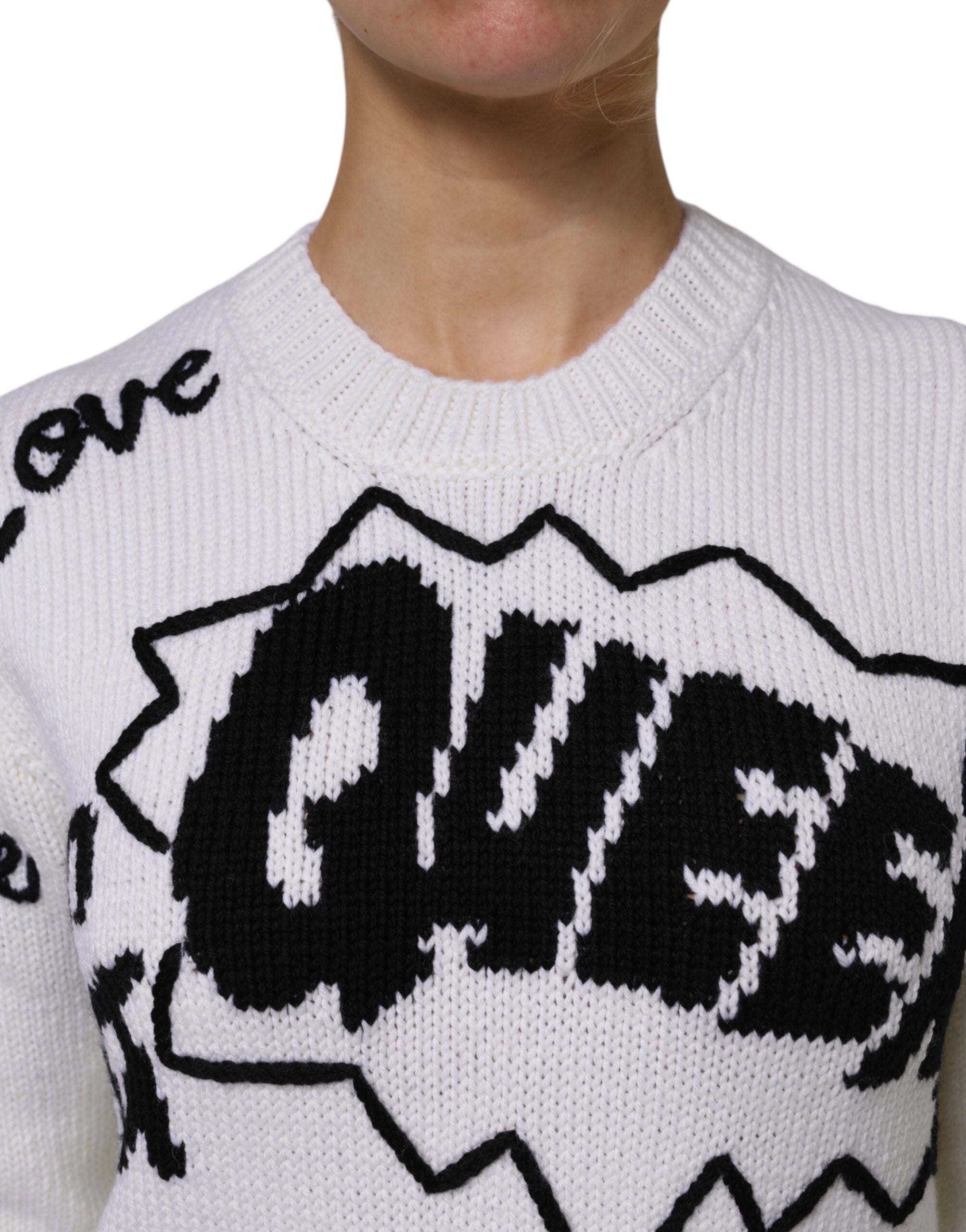 Dolce &amp; Gabbana – Weißer Pullover aus Wollstrick mit Rundhalsausschnitt