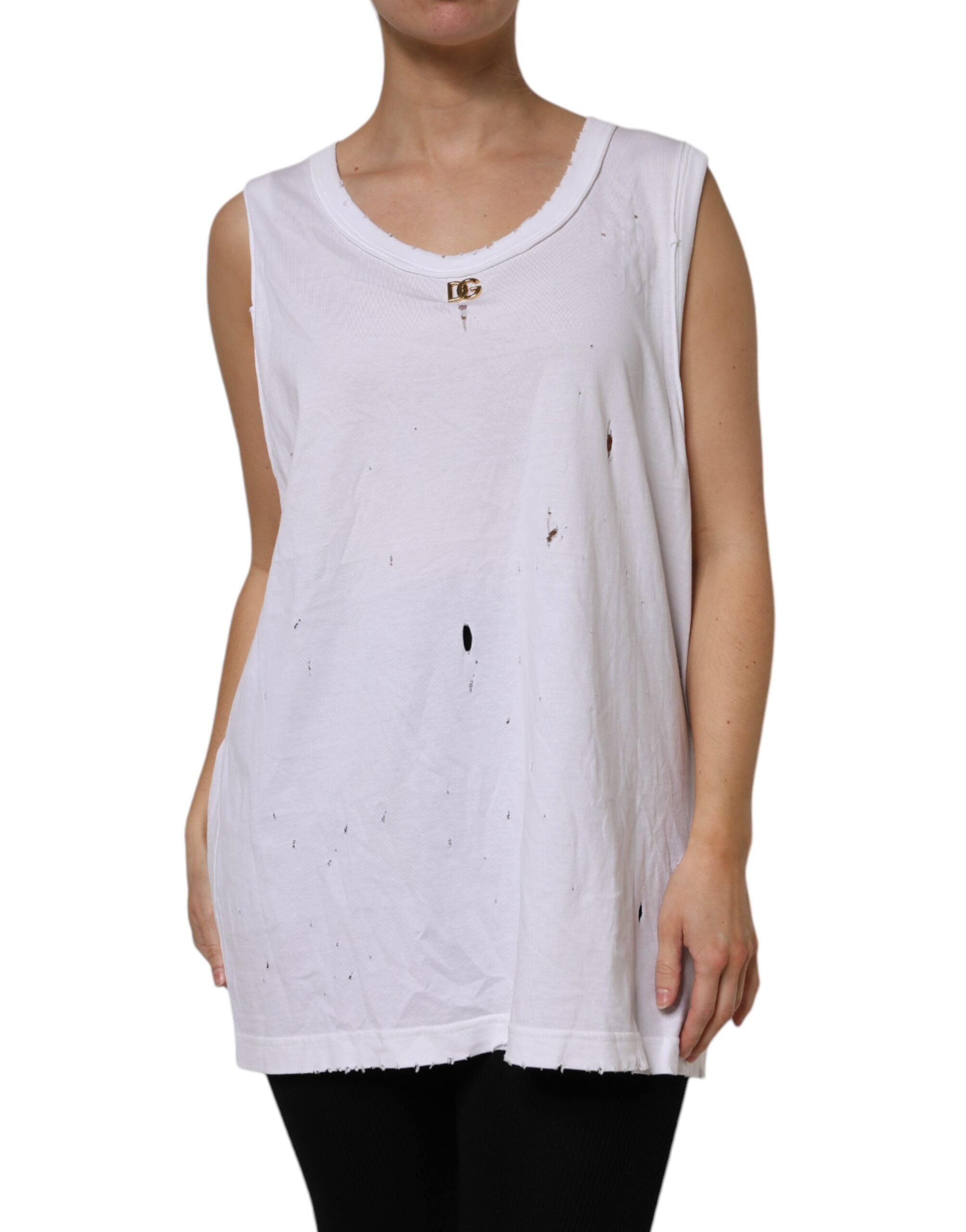 Dolce &amp; Gabbana Weißes ärmelloses Tanktop mit Rundhalsausschnitt aus Baumwolle