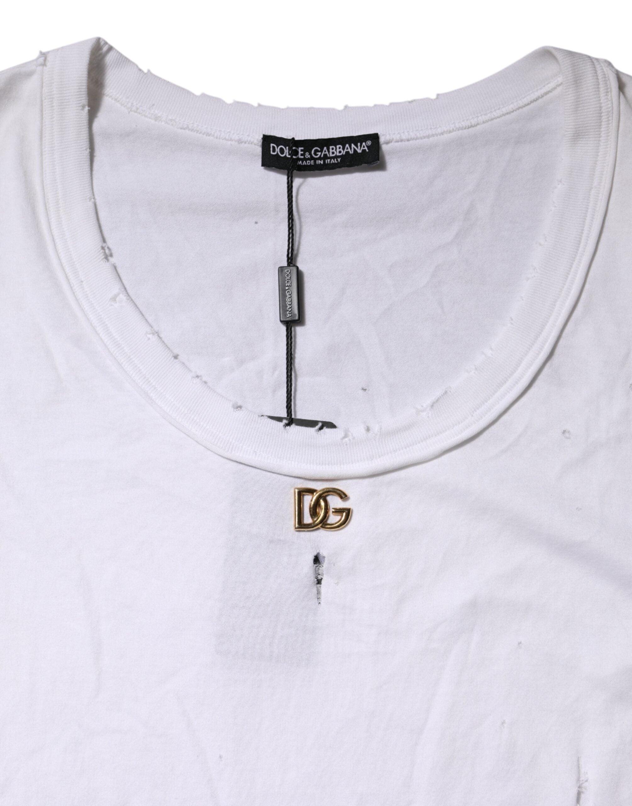 Dolce &amp; Gabbana Weißes ärmelloses Tanktop mit Rundhalsausschnitt aus Baumwolle