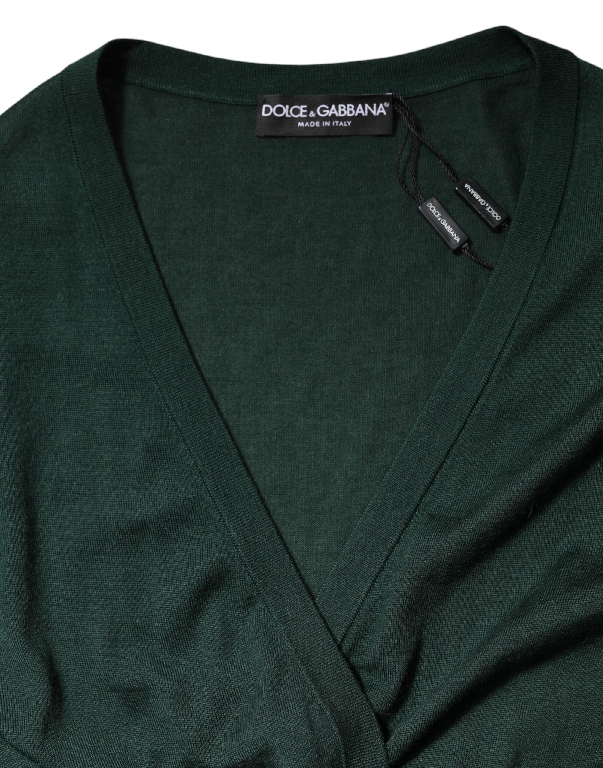 Dolce &amp; Gabbana Dunkelgrüner Cardigan aus Kaschmir und Seide