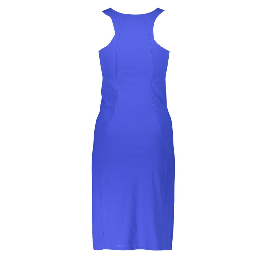 Rochie elegantă Patrizia Pepe albastră cu guler rotund și detaliu cu logo