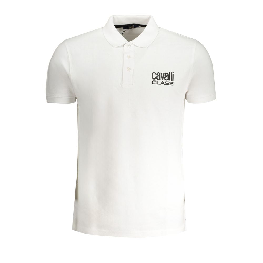 Tricou polo Cavalli Class alb din bumbac