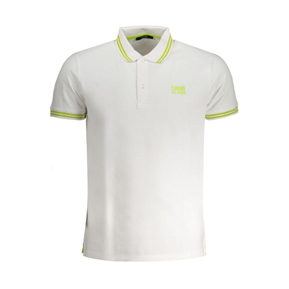 Tricou polo Cavalli Class alb din bumbac