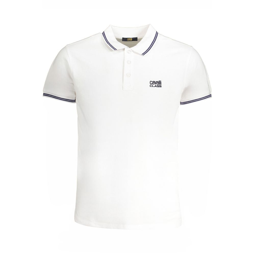 Tricou polo Cavalli Class din bumbac alb