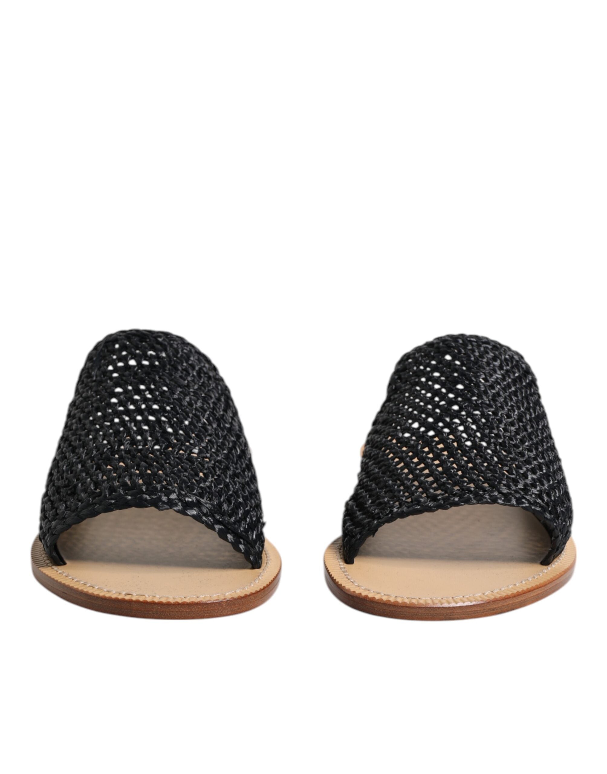 Dolce &amp; Gabbana – Schwarze, einfarbige Slides aus geflochtenem Bast
