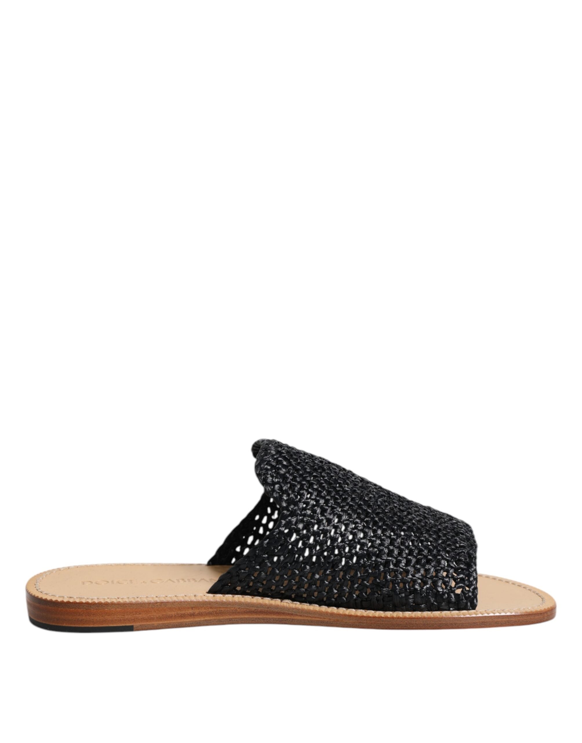 Dolce &amp; Gabbana – Schwarze, einfarbige Slides aus geflochtenem Bast