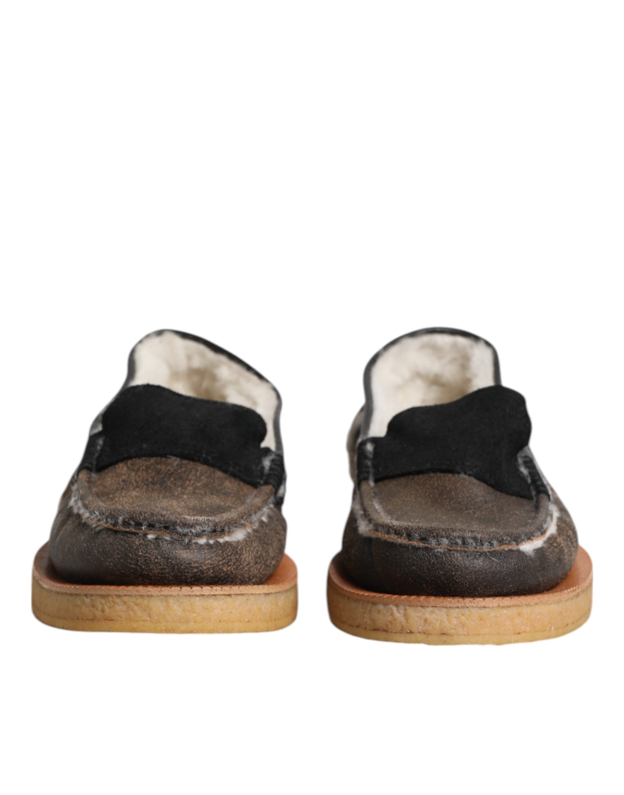 Dolce &amp; Gabbana Loafer aus braun-weißem Kalbsleder