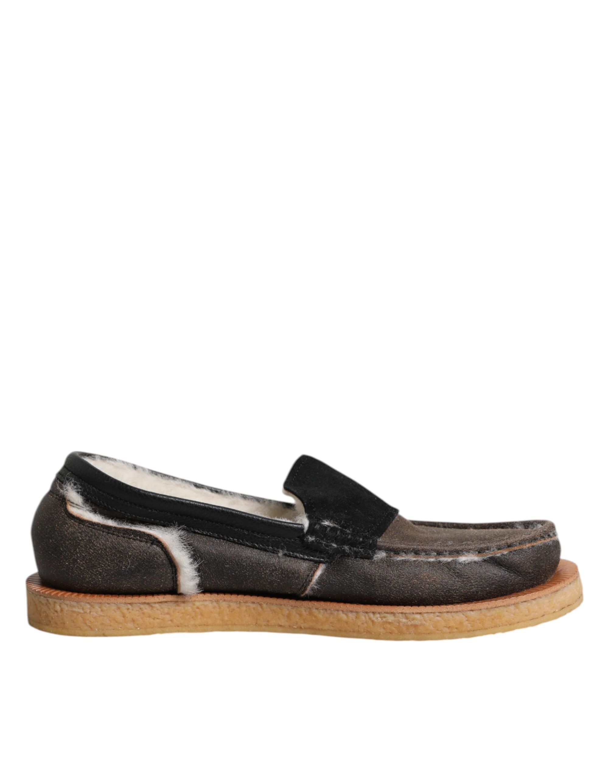 Dolce &amp; Gabbana Loafer aus braun-weißem Kalbsleder