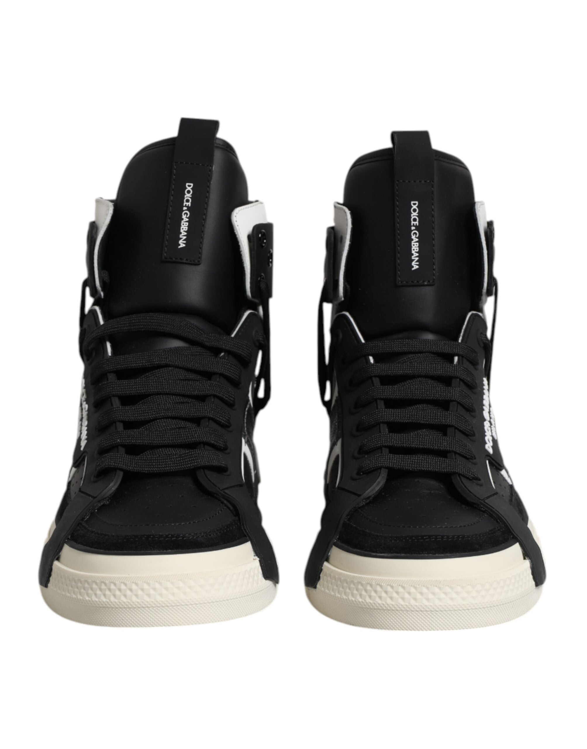 Dolce &amp; Gabbana Schwarzes Leder High Top Logo Herren Sneakers Schuhe