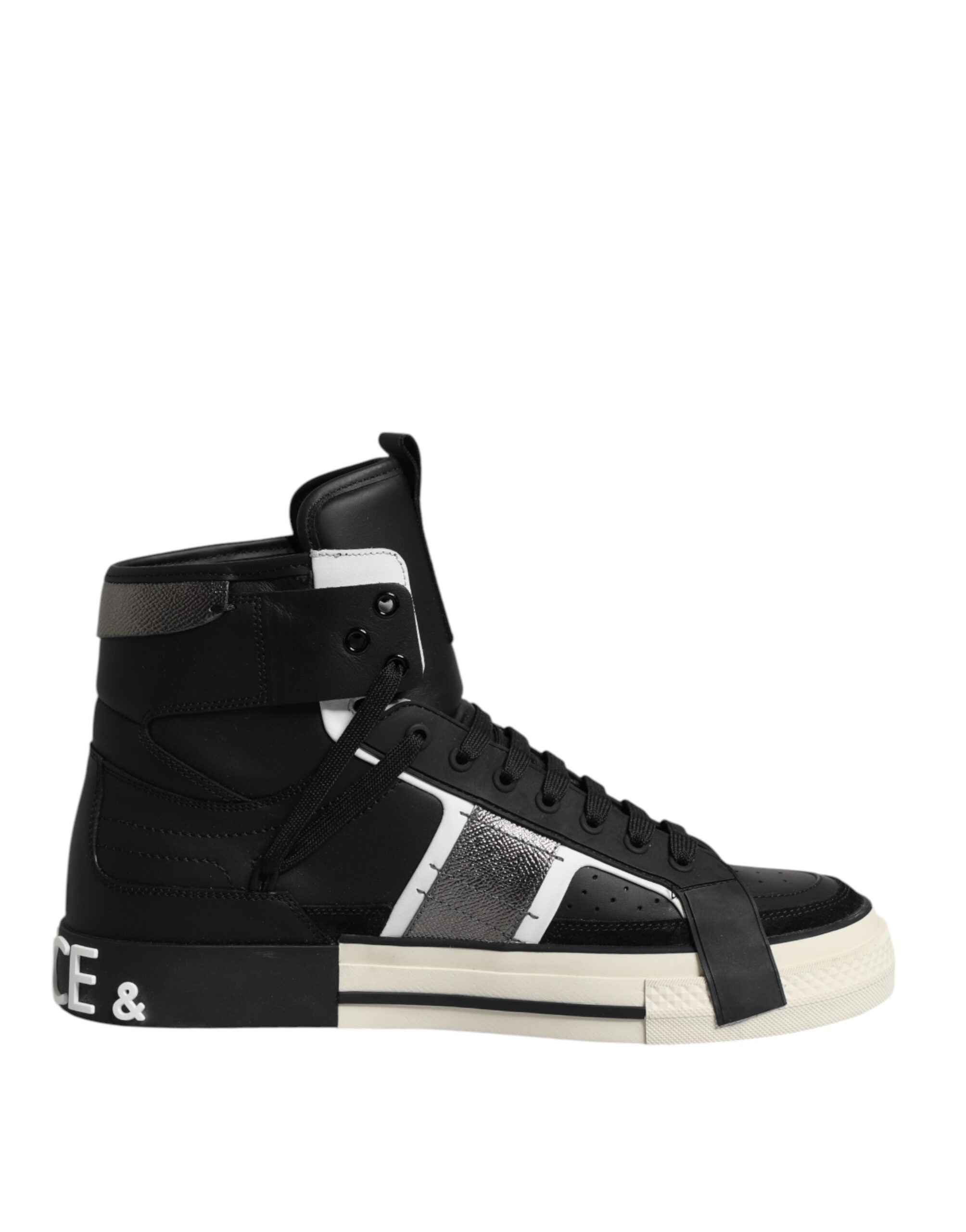 Dolce &amp; Gabbana Schwarzes Leder High Top Logo Herren Sneakers Schuhe