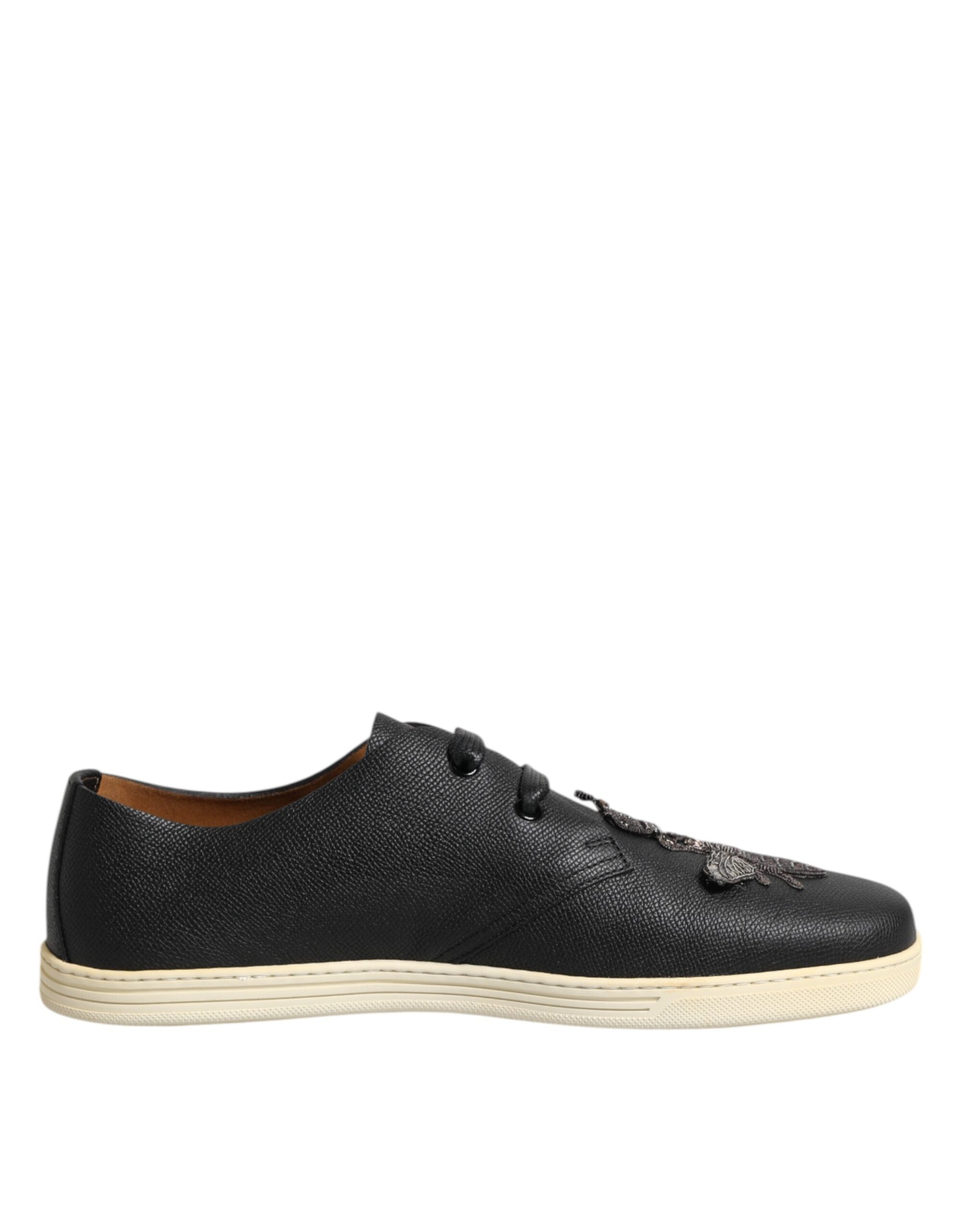 Dolce &amp; Gabbana – Niedrige Sneakers aus schwarzem Leder mit Bienenkrone