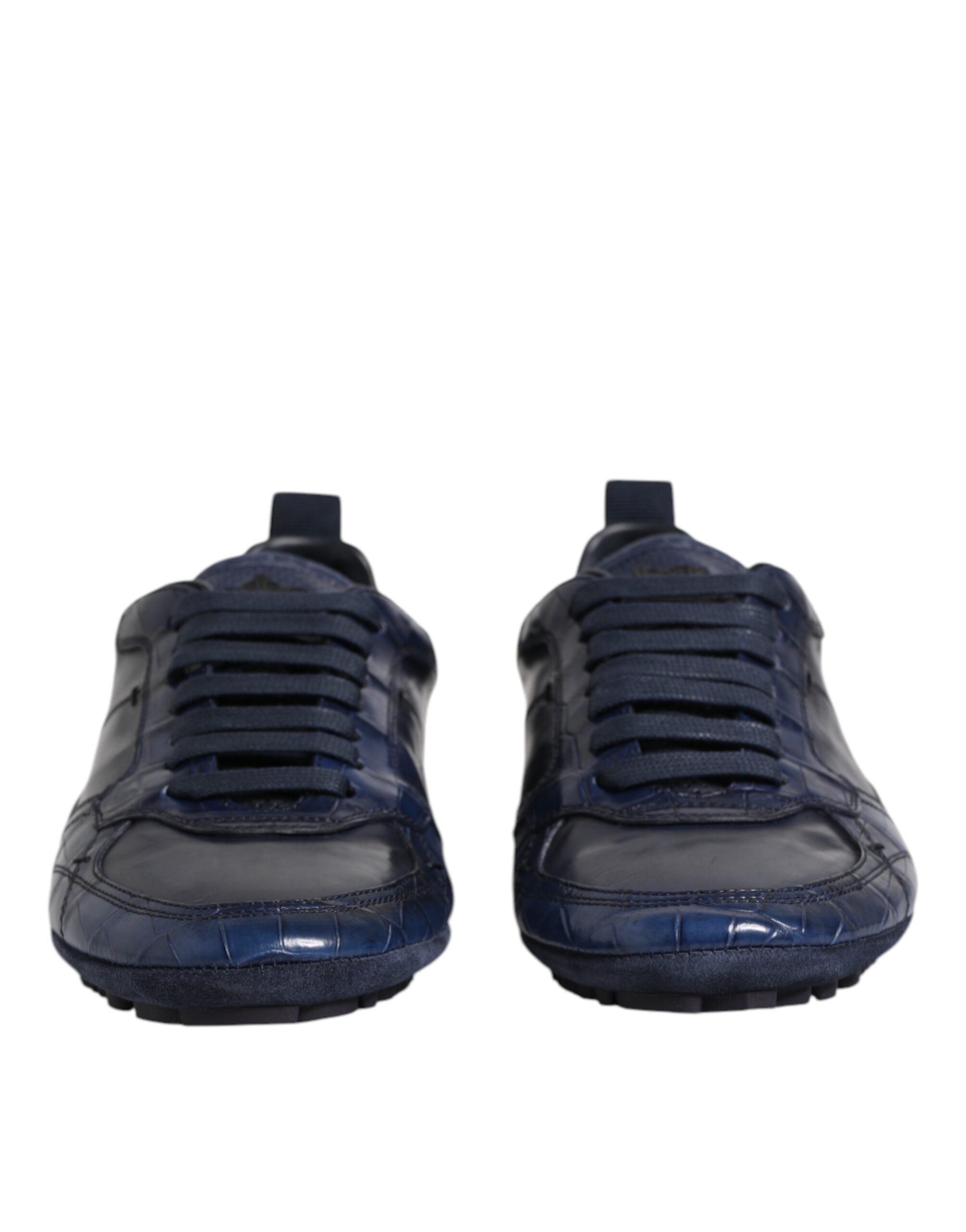 Dolce &amp; Gabbana Dunkelblaue Leder Low Top Herren Sneakers Schuhe