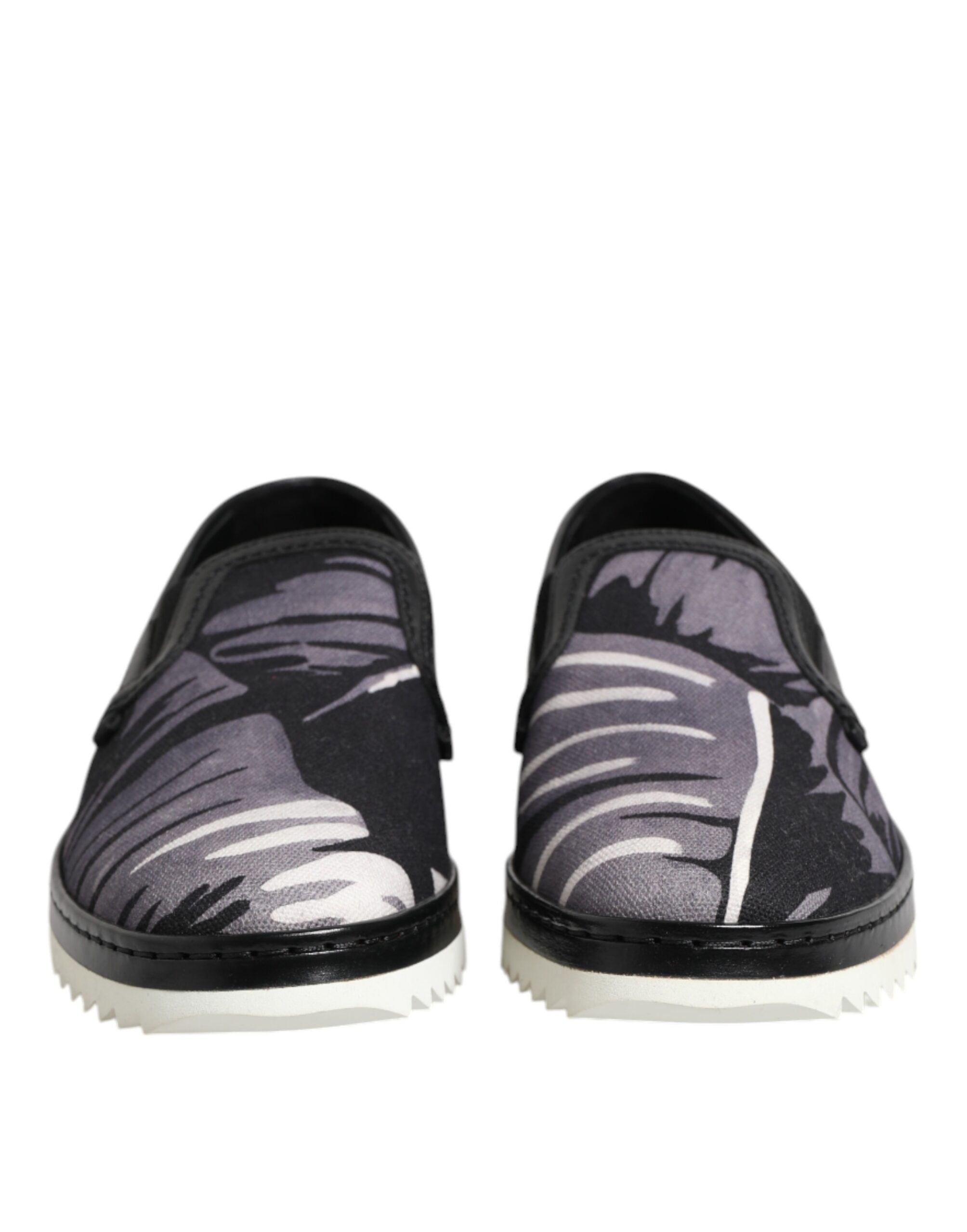 Dolce &amp; Gabbana – Schwarze Slip-On-Sneakers mit tropischem Muster für Herren