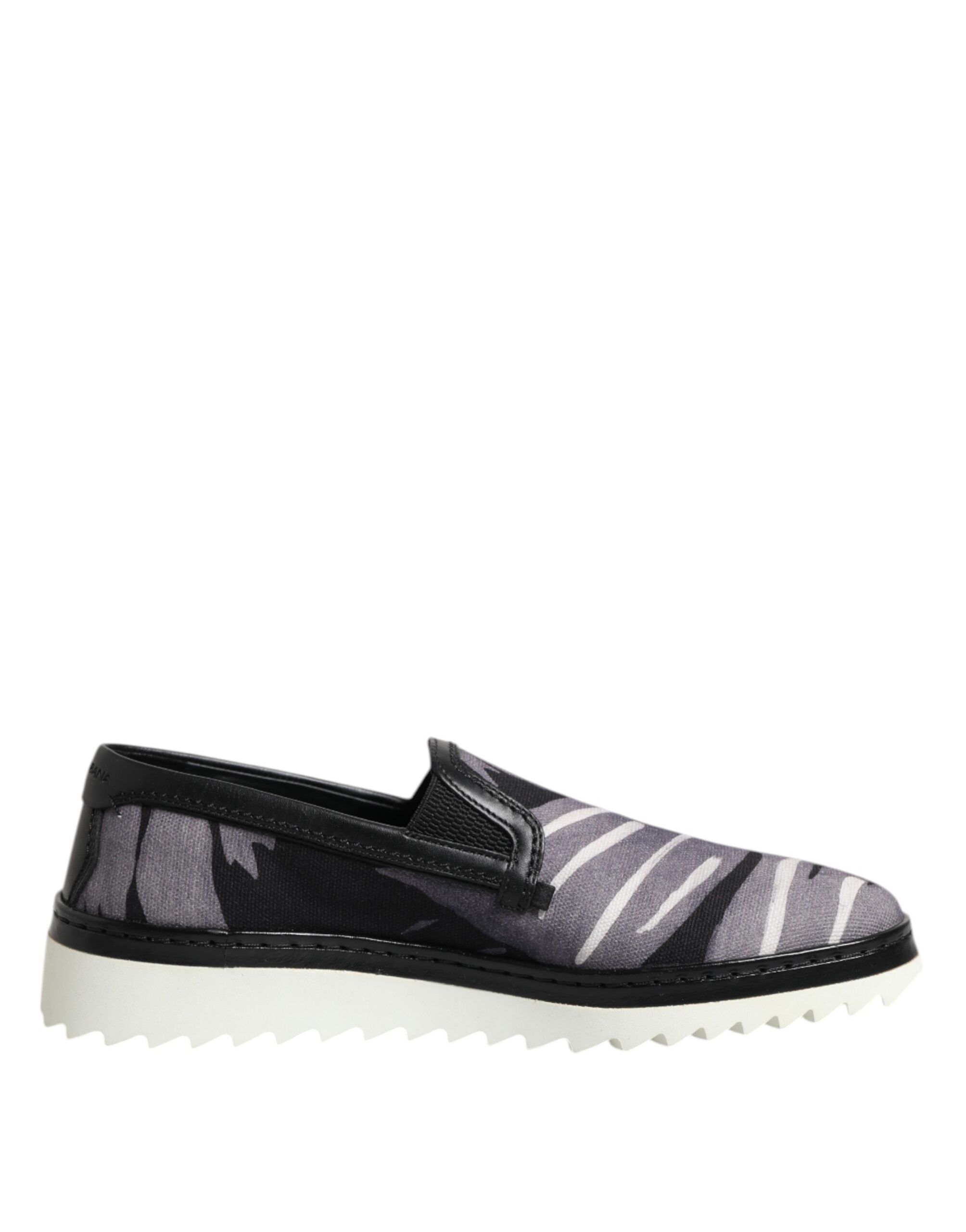 Dolce &amp; Gabbana – Schwarze Slip-On-Sneakers mit tropischem Muster für Herren