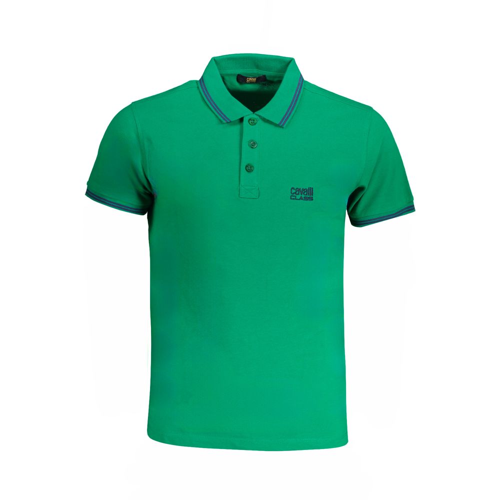 Tricou polo Cavalli Class verde din bumbac