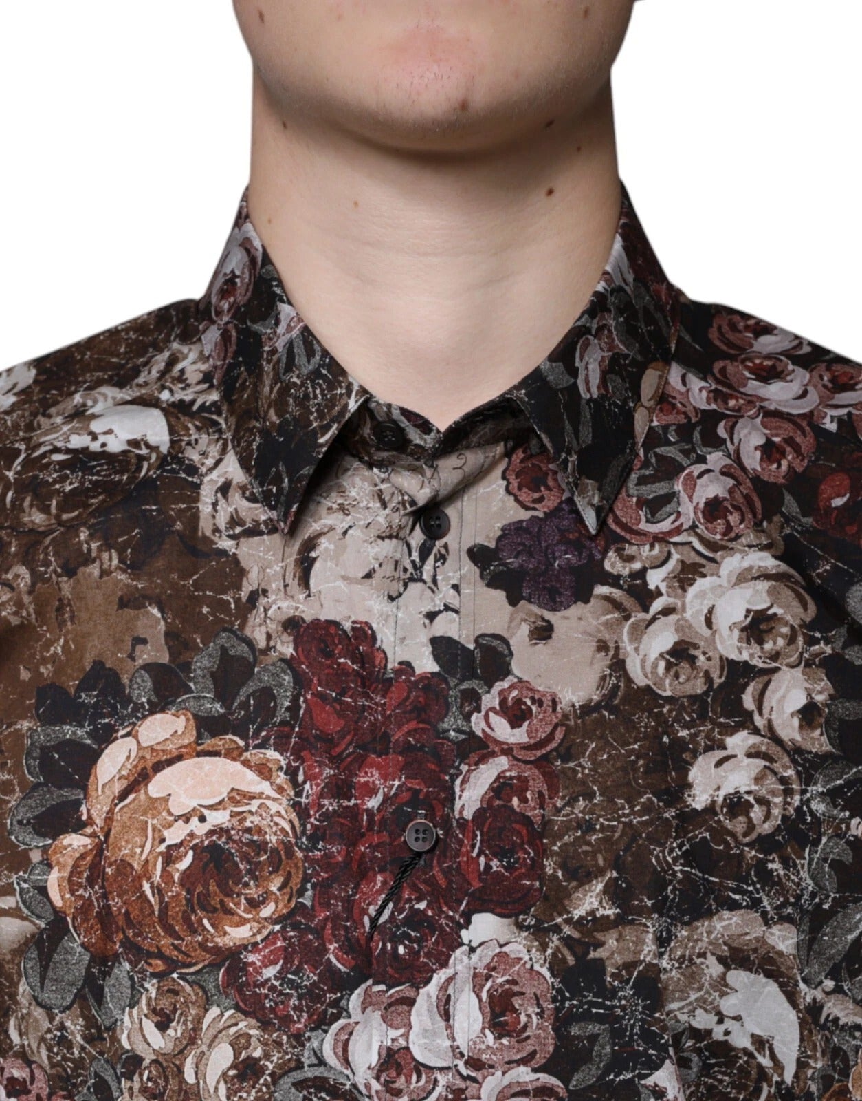 Dolce &amp; Gabbana Herrenhemd aus Baumwolle mit mehrfarbigem Blumenmuster in Gold