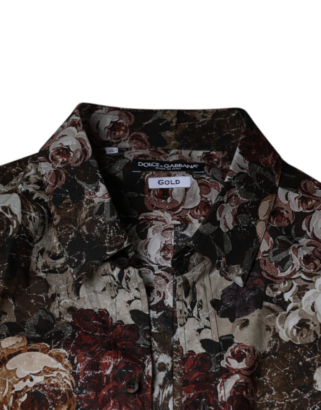 Dolce &amp; Gabbana Herrenhemd aus Baumwolle mit mehrfarbigem Blumenmuster in Gold