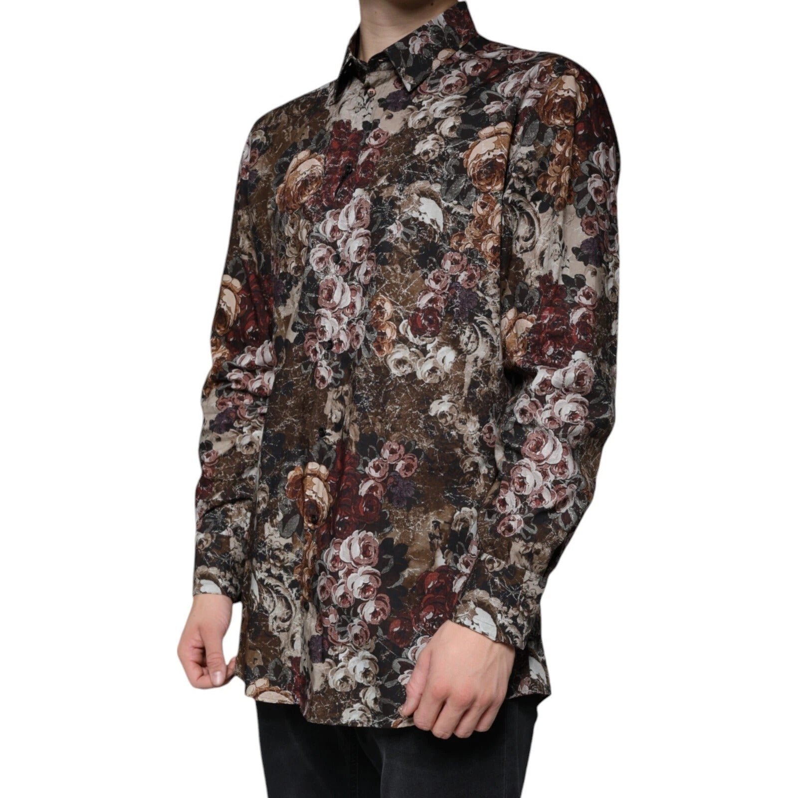 Dolce &amp; Gabbana Herrenhemd aus Baumwolle mit mehrfarbigem Blumenmuster in Gold