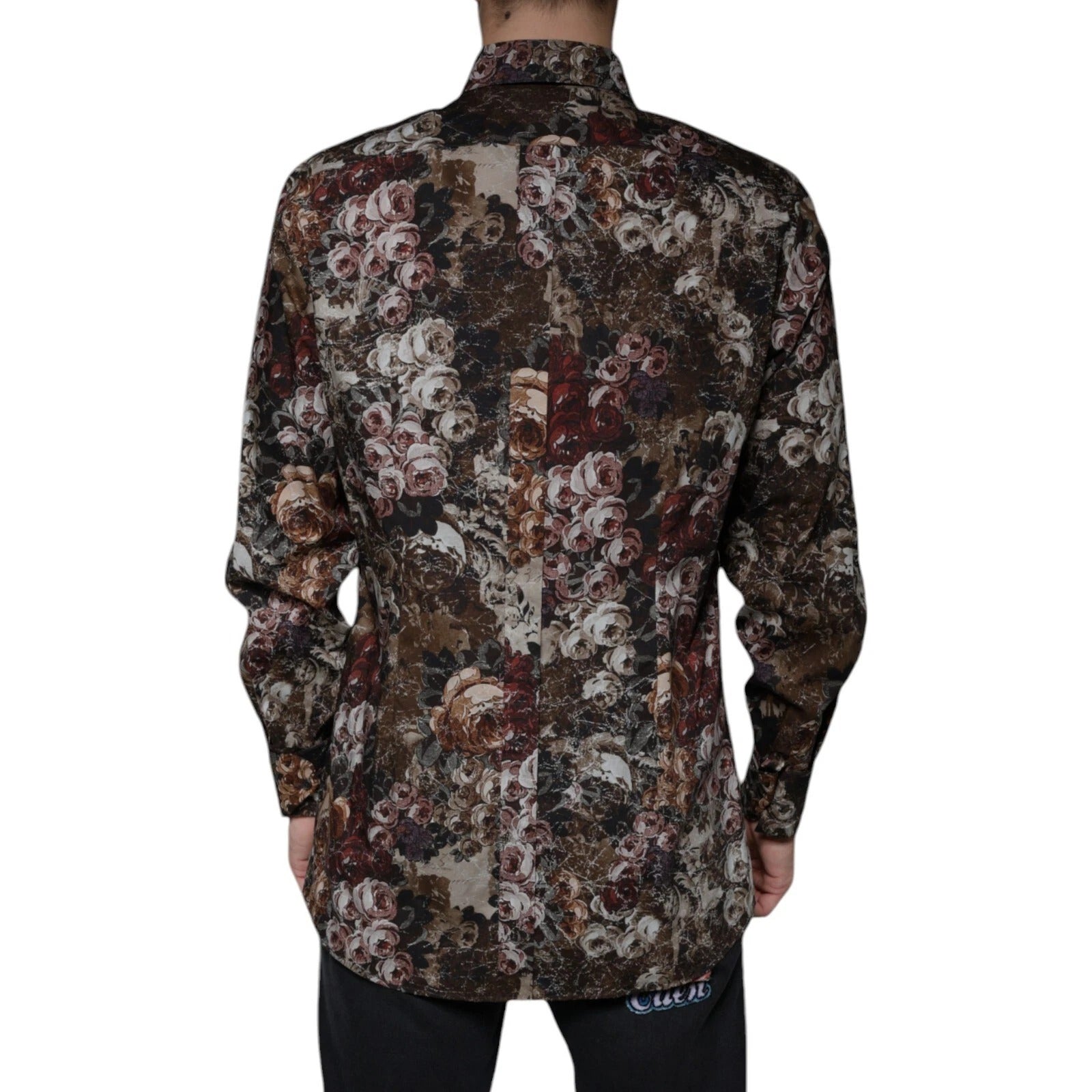 Dolce &amp; Gabbana Herrenhemd aus Baumwolle mit mehrfarbigem Blumenmuster in Gold