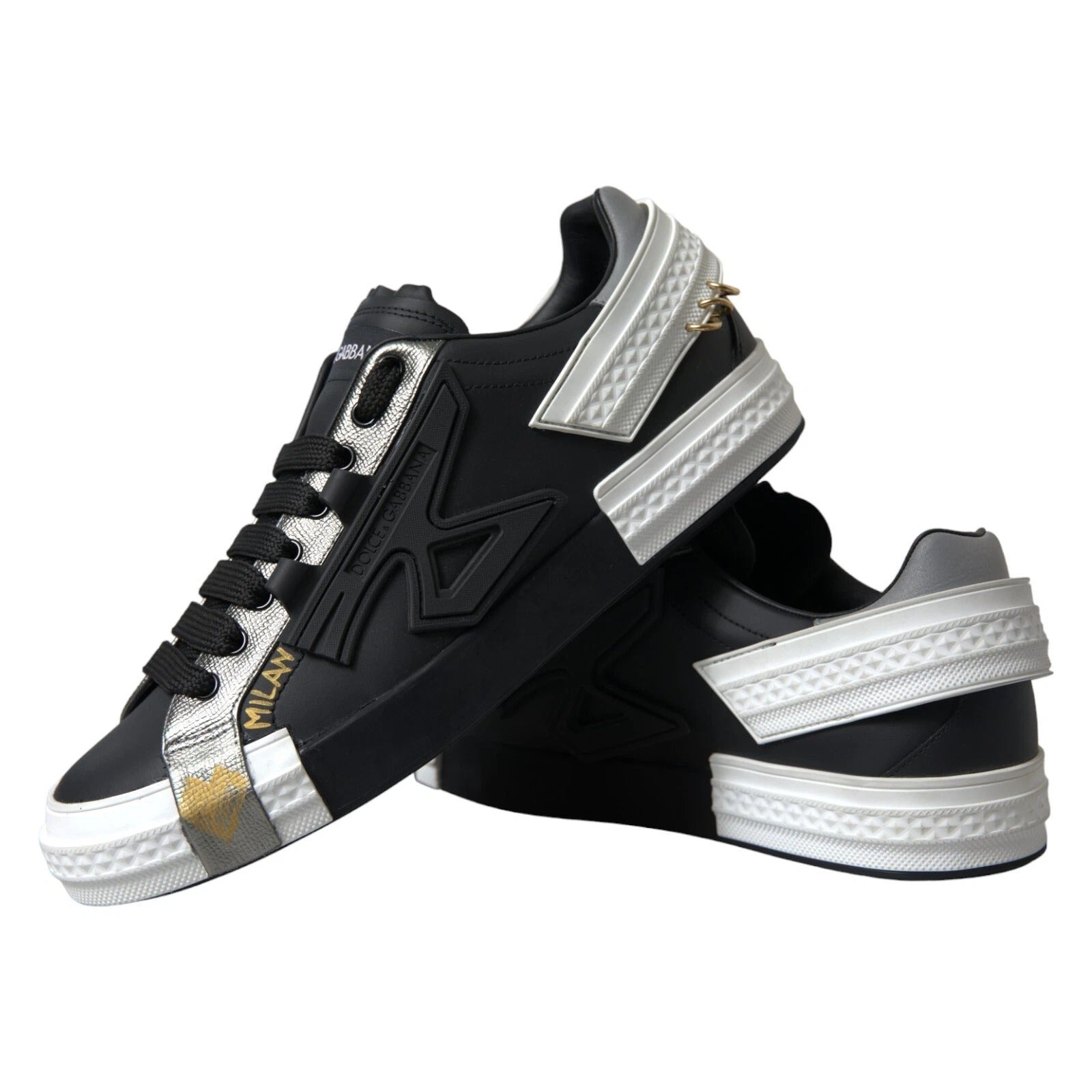 Dolce &amp; Gabbana Schwarze niedrige Sneakers aus Leder „Portofino“