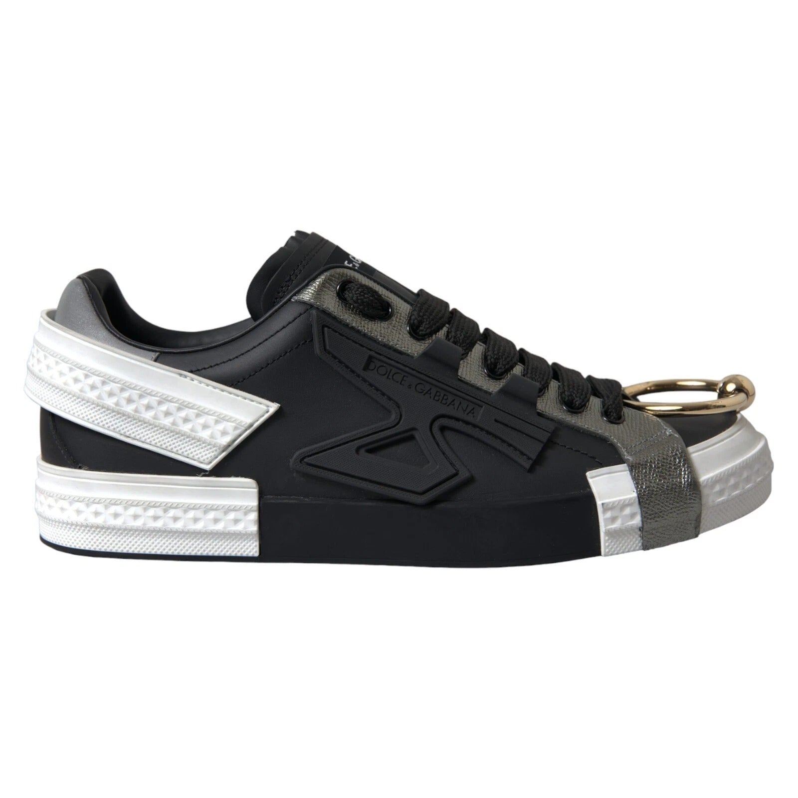 Dolce &amp; Gabbana Schwarze niedrige Sneakers aus Leder „Portofino“
