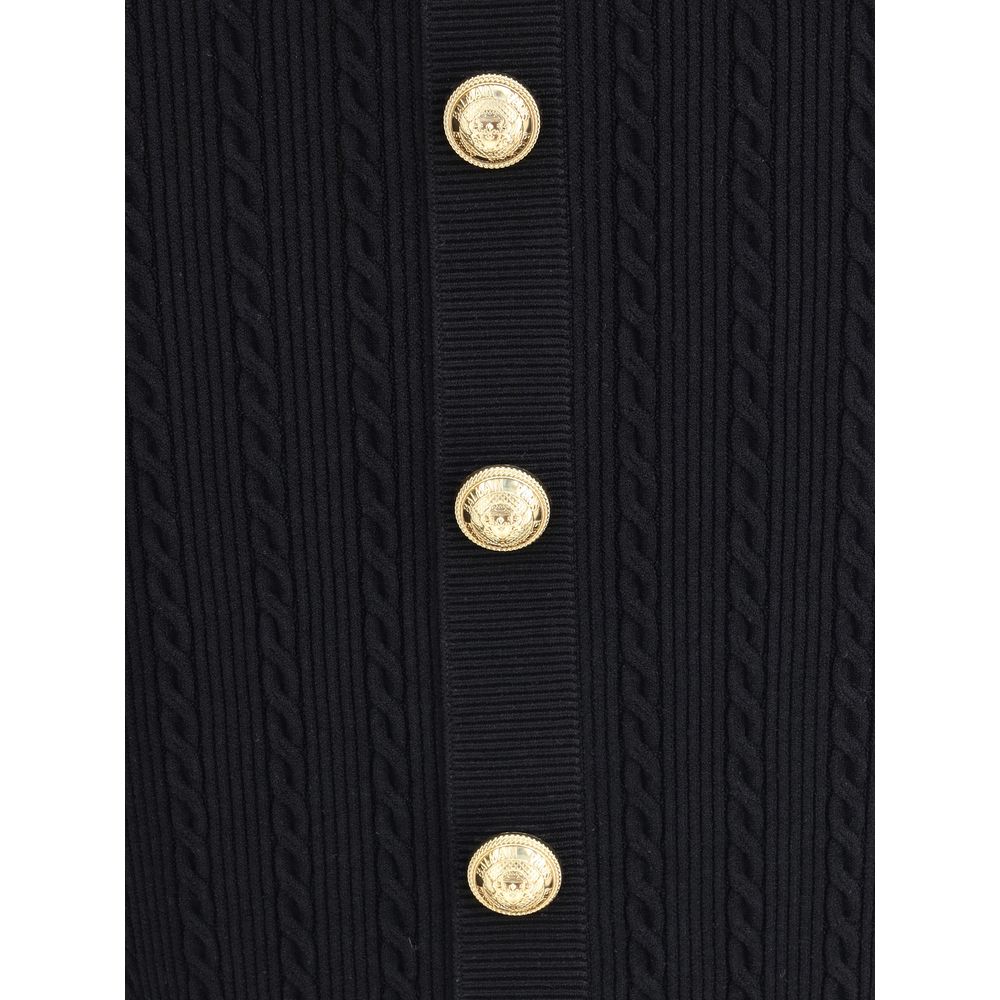 Balmain Langer Midirock aus Torsade-Strick mit Knöpfen