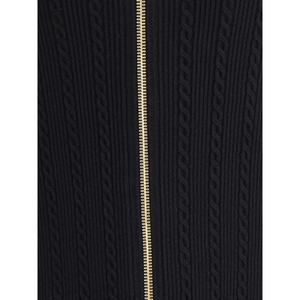 Balmain Langer Midirock aus Torsade-Strick mit Knöpfen
