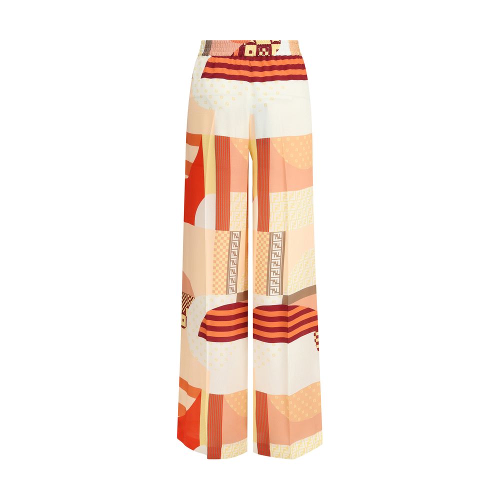 Pantaloni din crep de mătase cu imprimeu patchwork Fendi