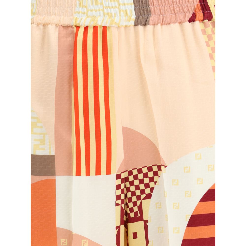 Pantaloni din crep de mătase cu imprimeu patchwork Fendi