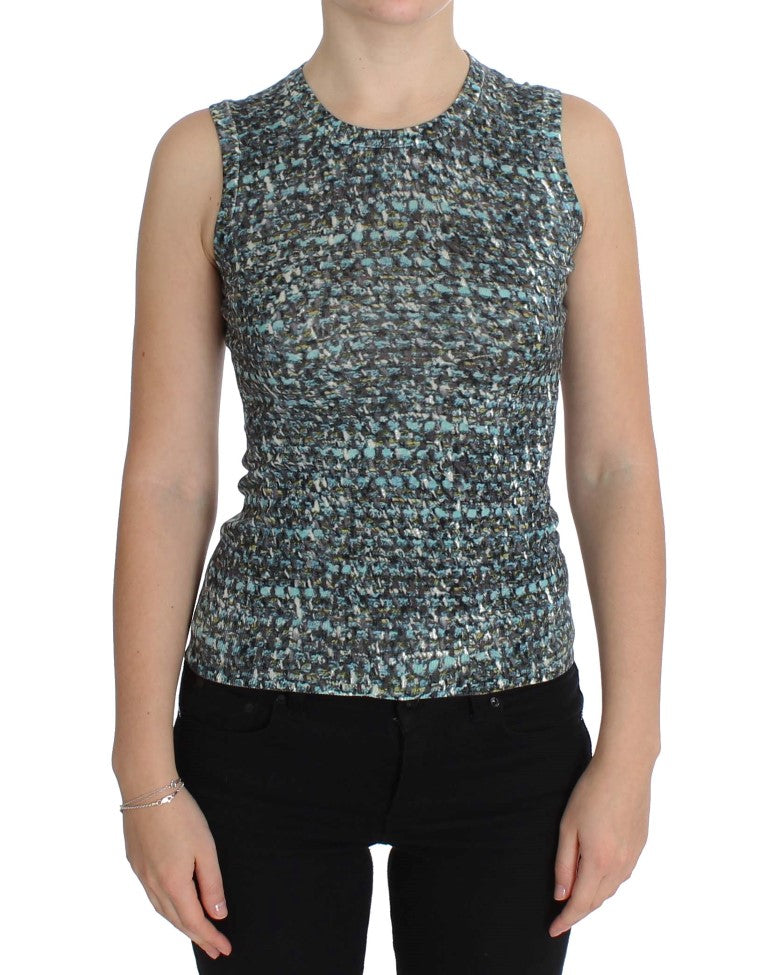 Dolce &amp; Gabbana Elegantes blaues Wollwesten-Pullover-Oberteil