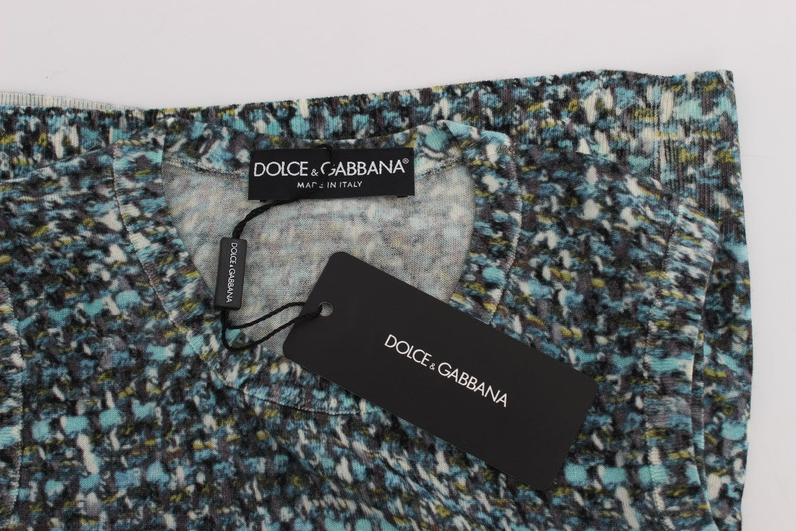Dolce &amp; Gabbana Elegantes blaues Wollwesten-Pullover-Oberteil