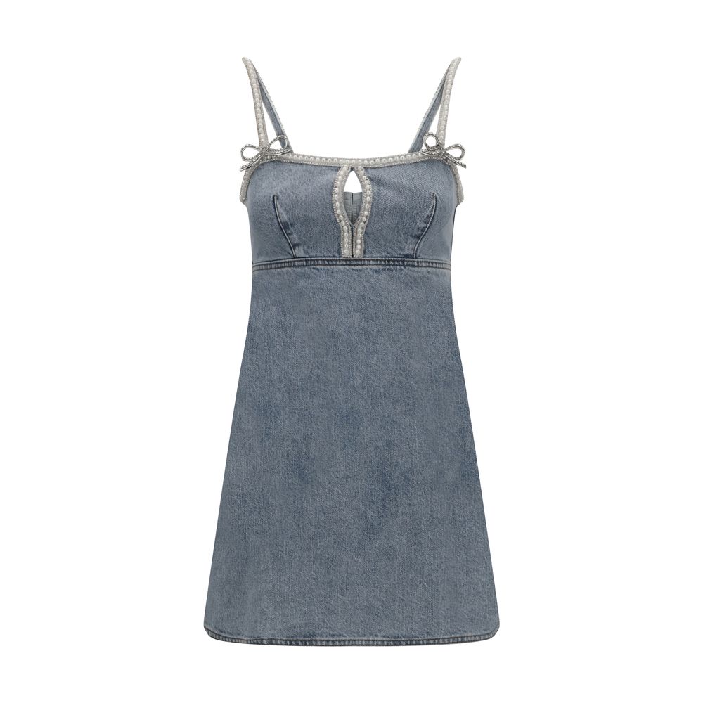 Self-Portrait Denim-Minikleid mit Perlen