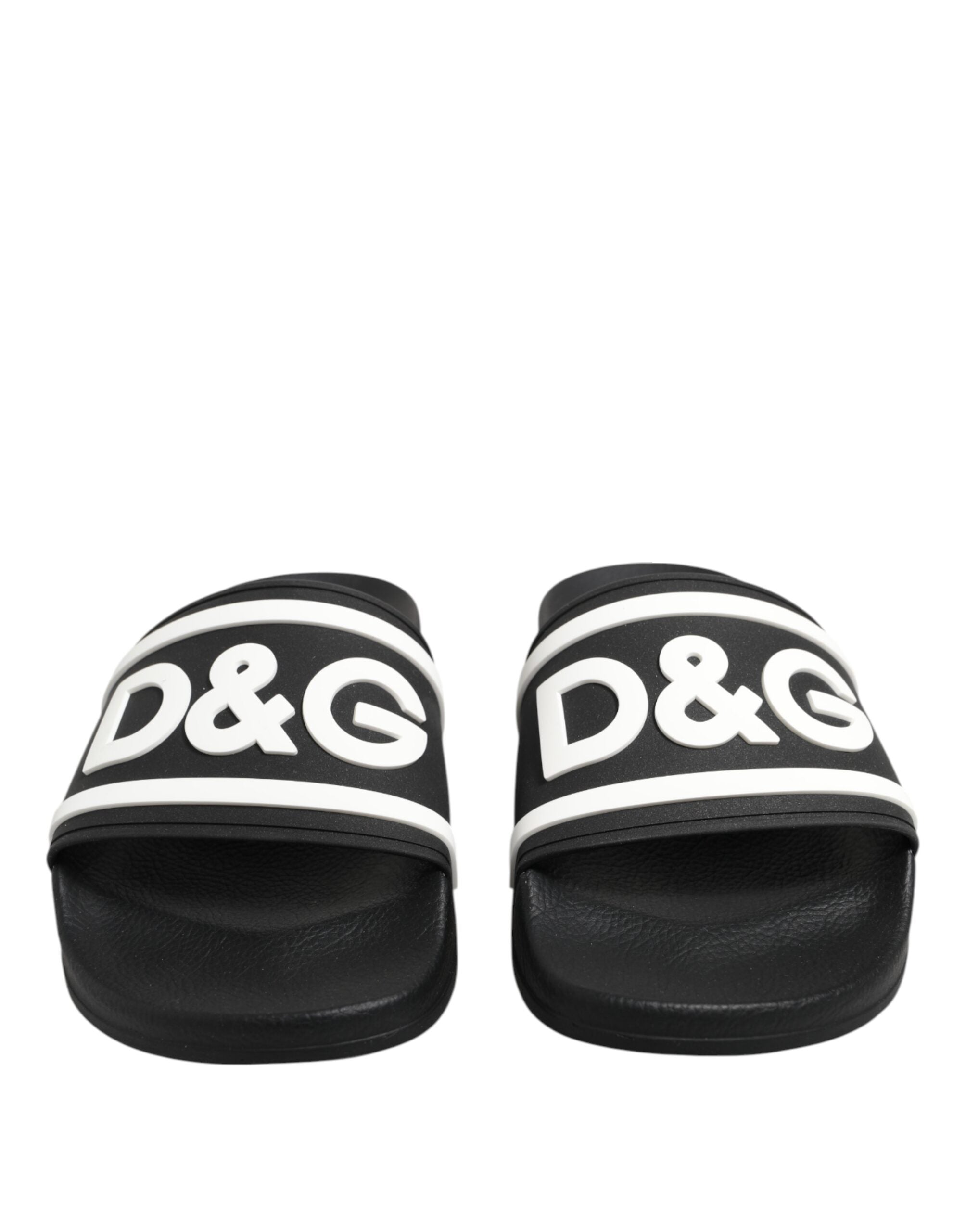 Dolce & Gabbana Black White Sandals Rubber Men Beachwear Shoes