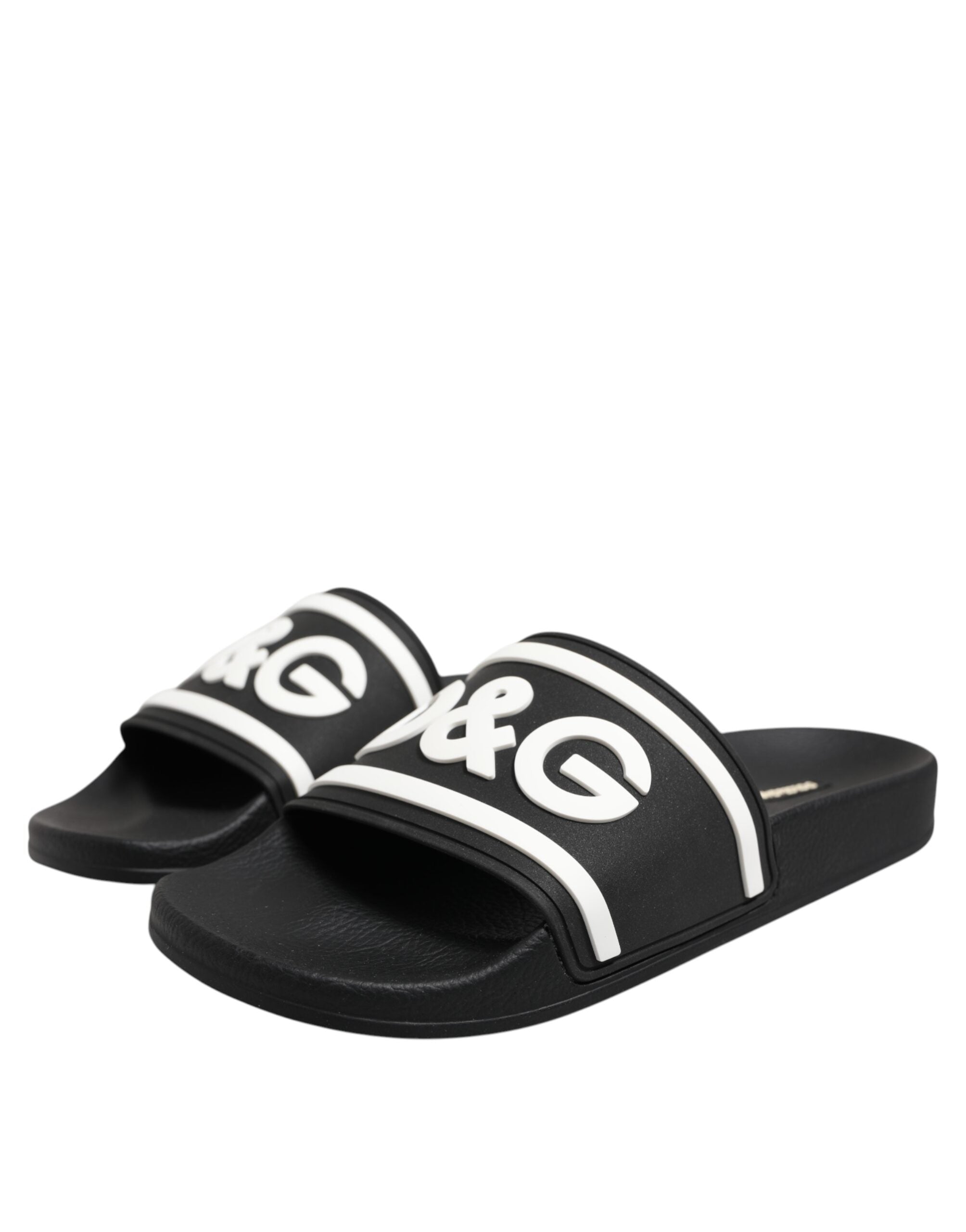 Dolce & Gabbana Black White Sandals Rubber Men Beachwear Shoes