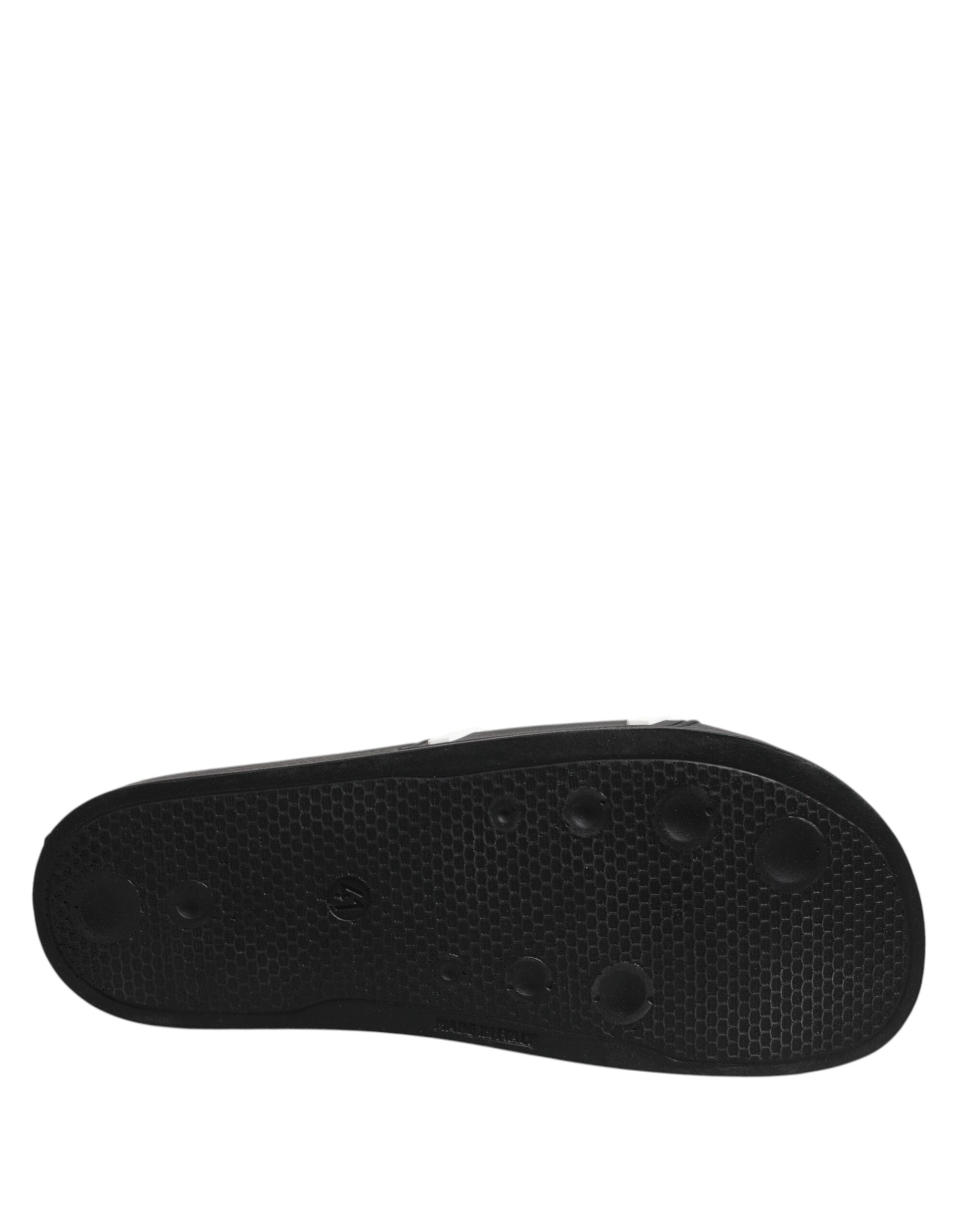 Dolce & Gabbana Black White Sandals Rubber Men Beachwear Shoes