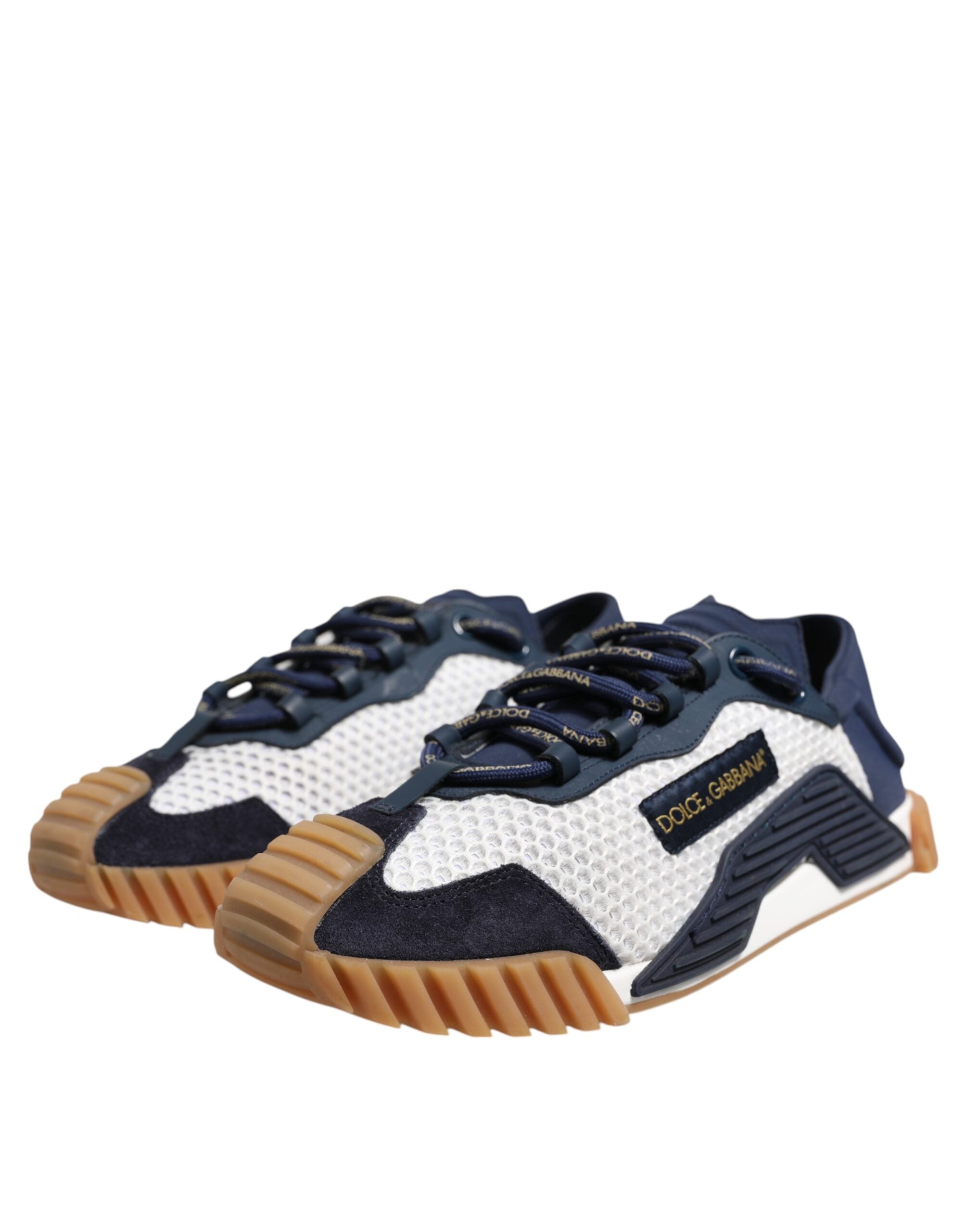 Dolce & Gabbana White Blue Lace Up Low Top NS1 Sneakers Shoes